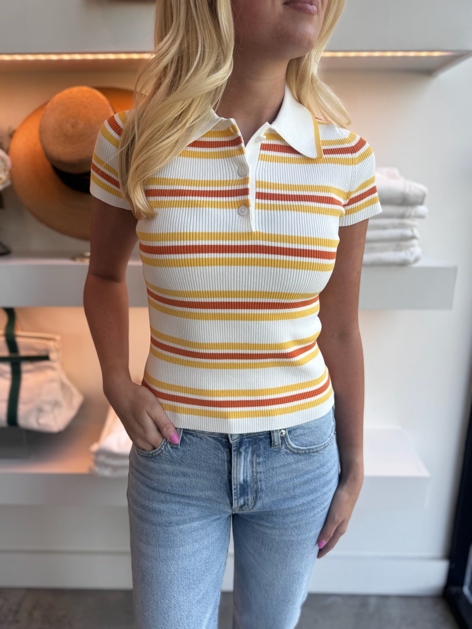 Mango Clementine Stripe Luka Cotton Polo - Amor Lafayette