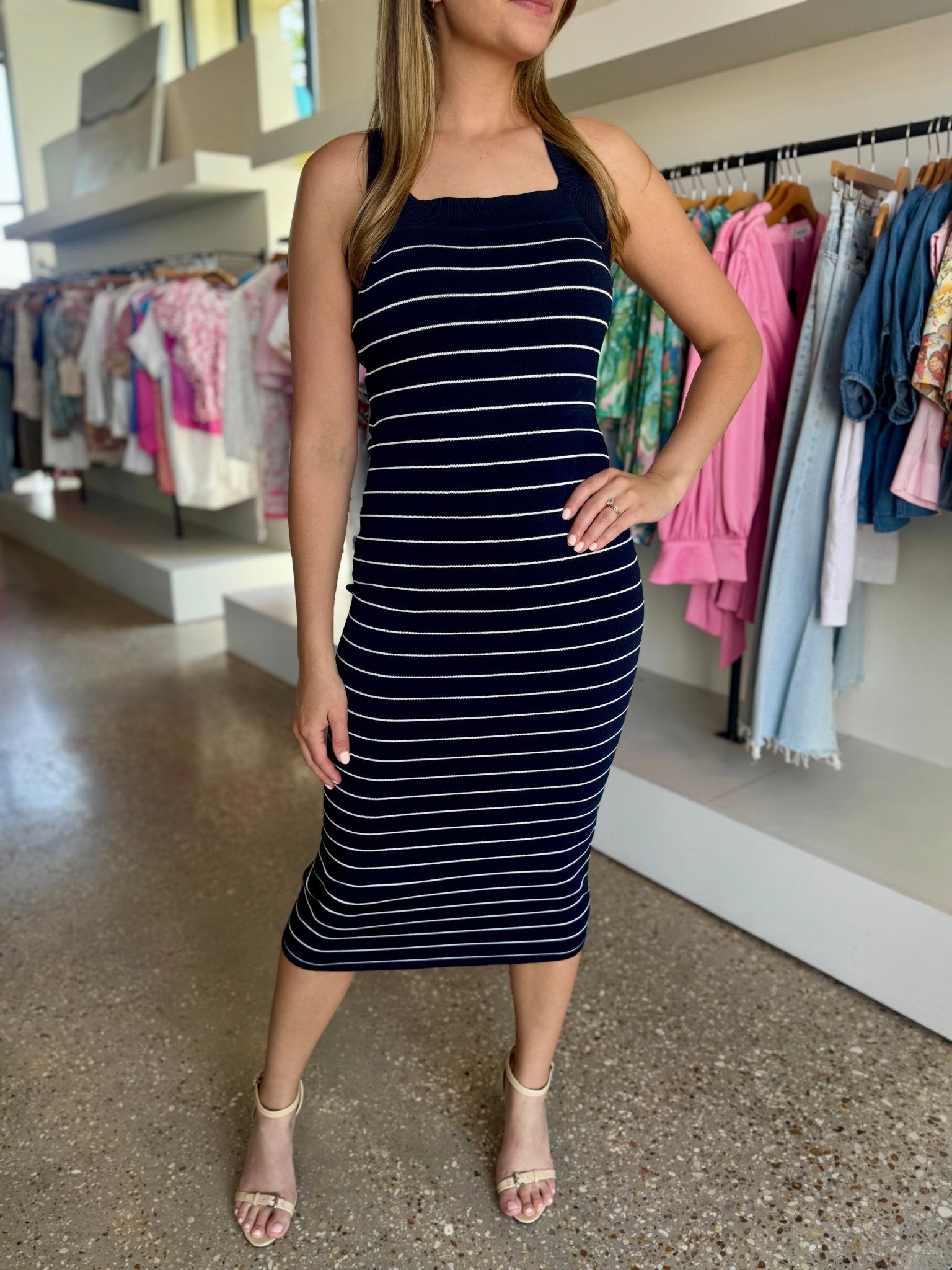 Marine/White Stripe Halter Dress - Amor Lafayette