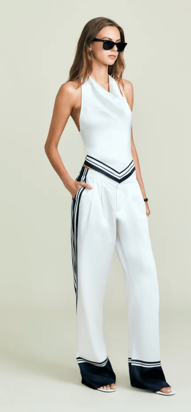 Marlowe Satin Pant In Navy Tile - Amor Lafayette