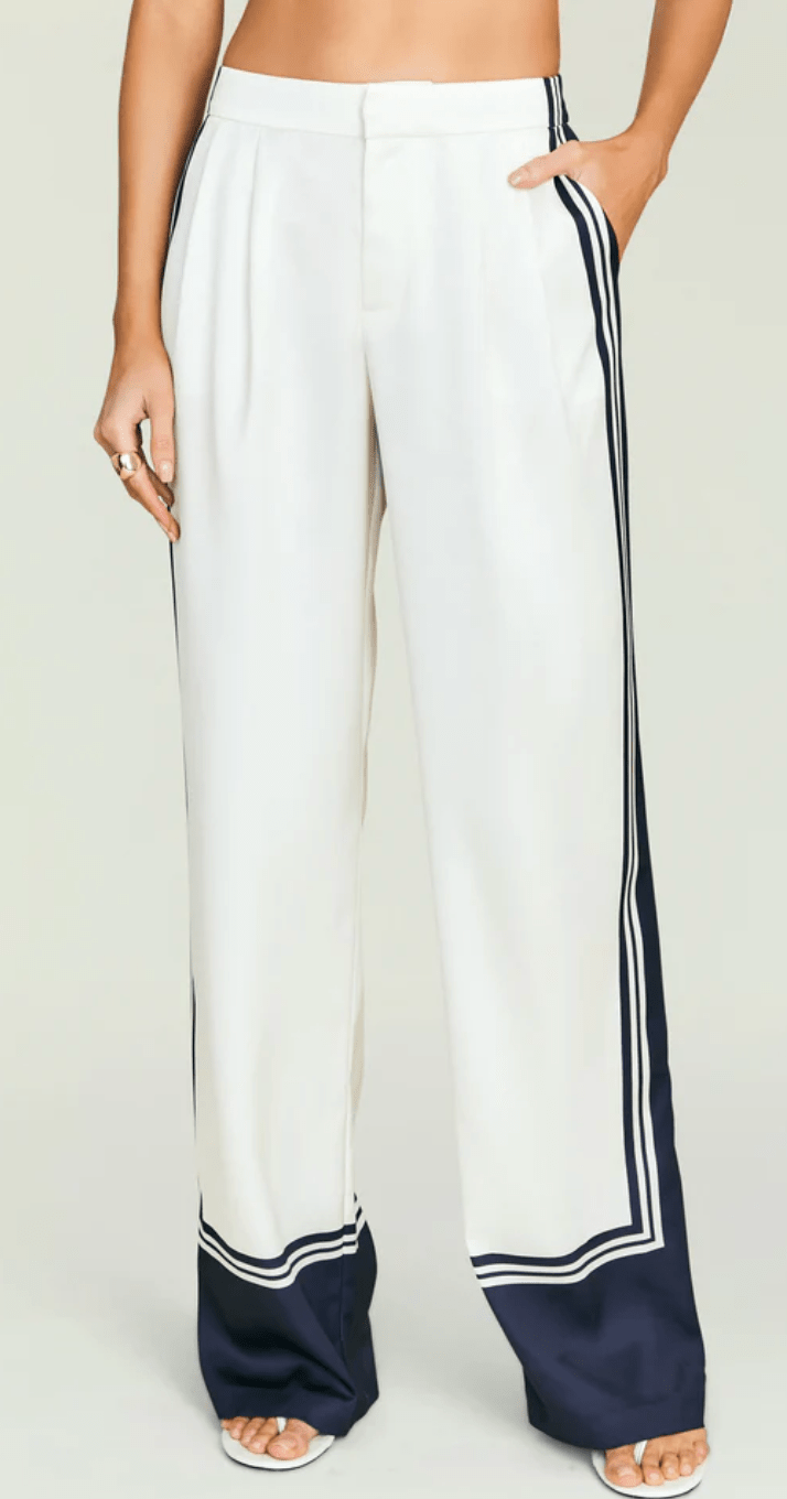 Marlowe Satin Pant In Navy Tile - Amor Lafayette