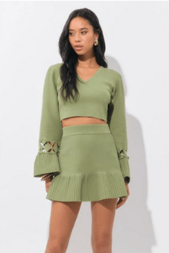 Matcha Cassia Pleated Rib Mini Skirt - Amor Lafayette