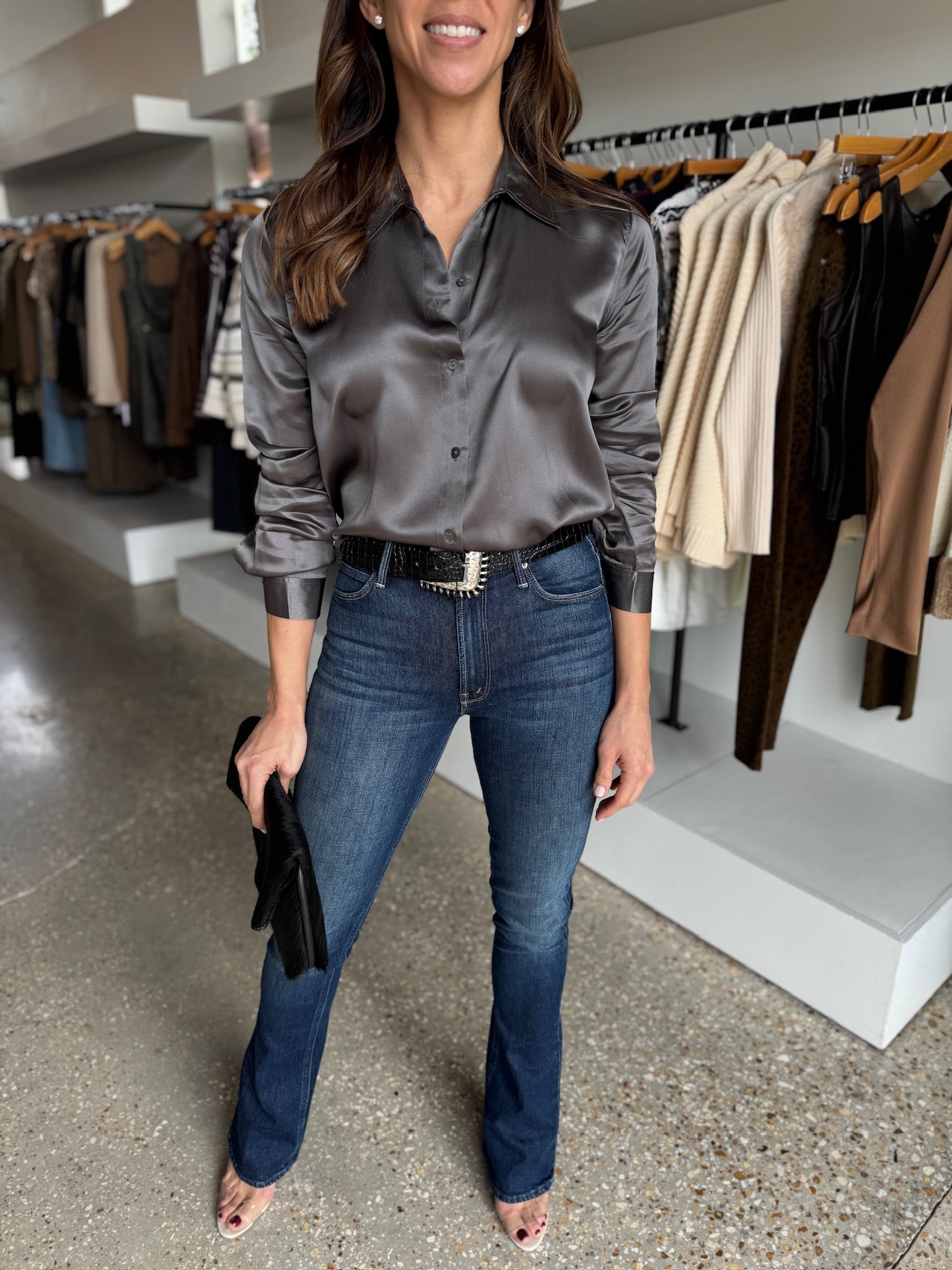 Medium Grey Tyler L/S Blouse - Amor Lafayette