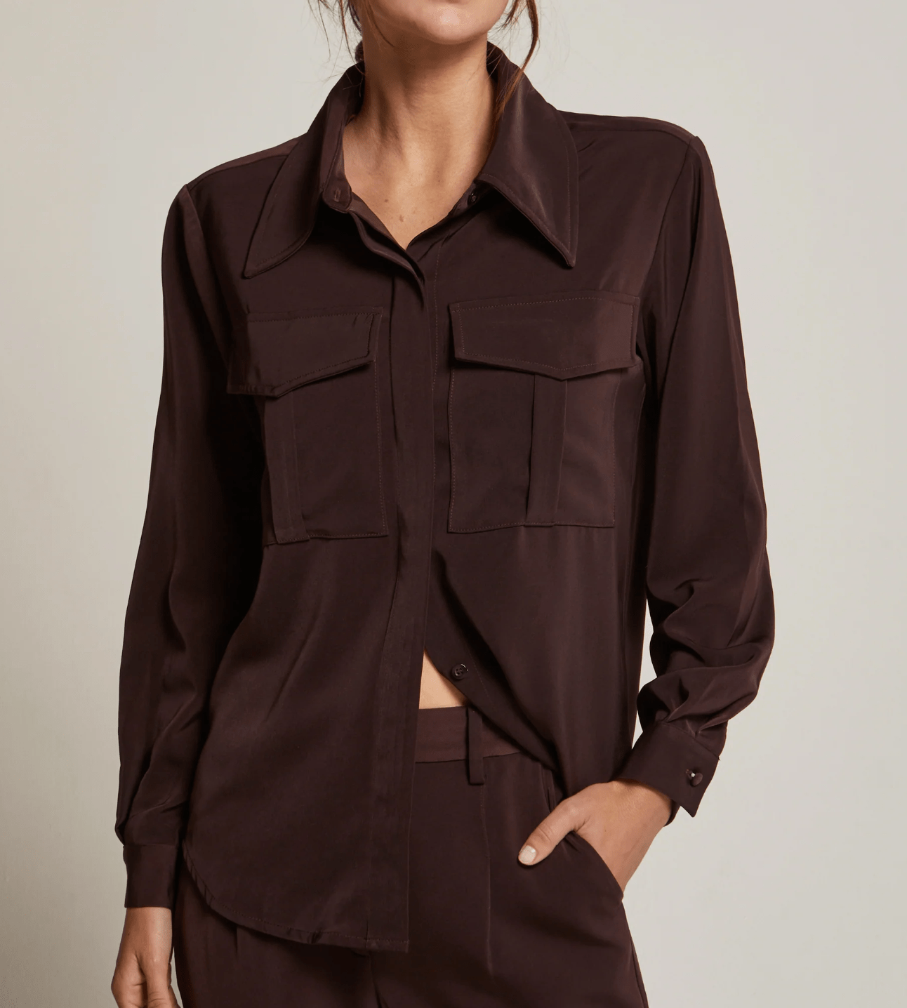 Merlot Neveah Cargo Button Up Top - Amor Lafayette