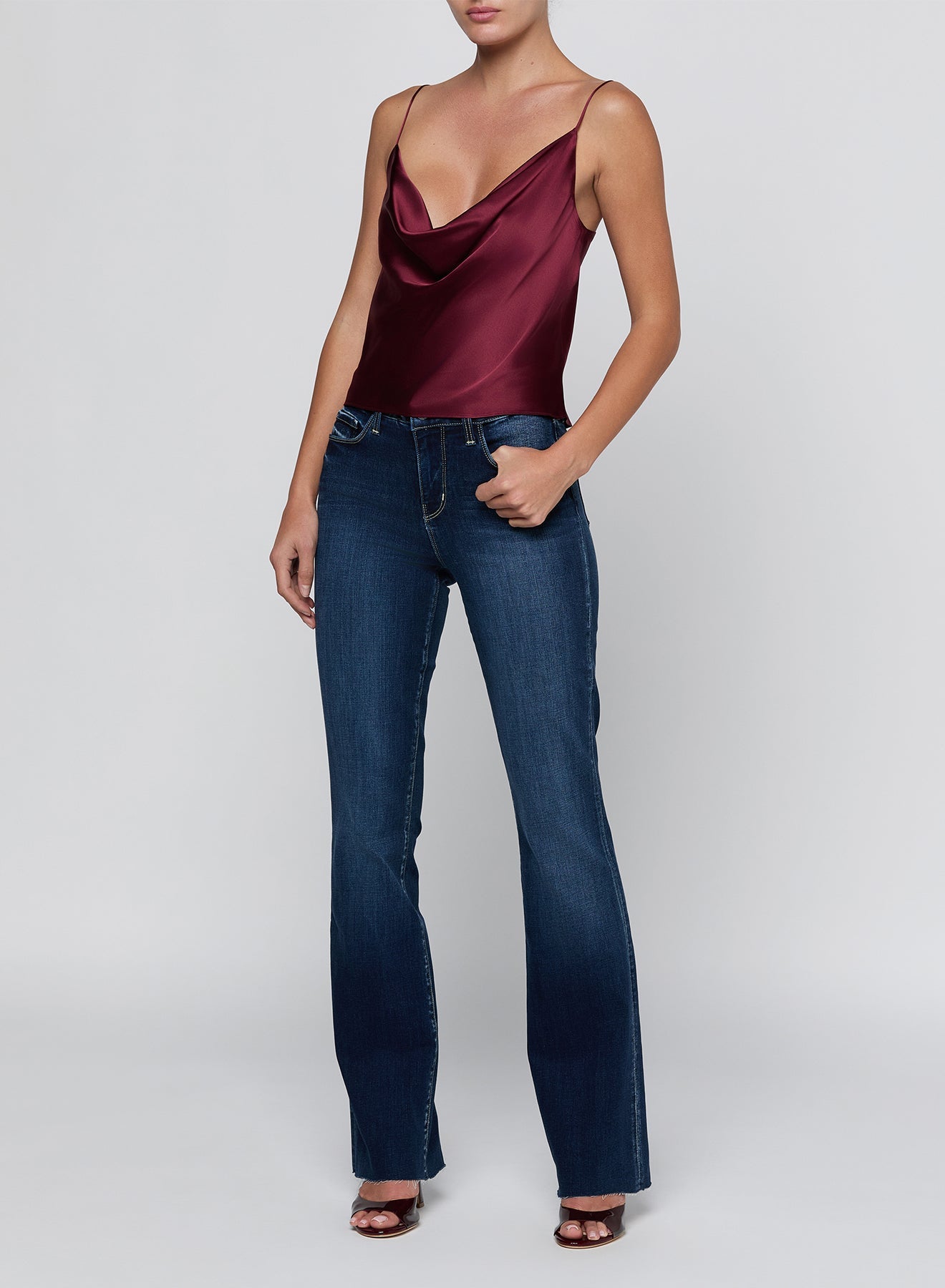 MERLOT RED CALISTA COWL NECK CAMI - Amor Lafayette