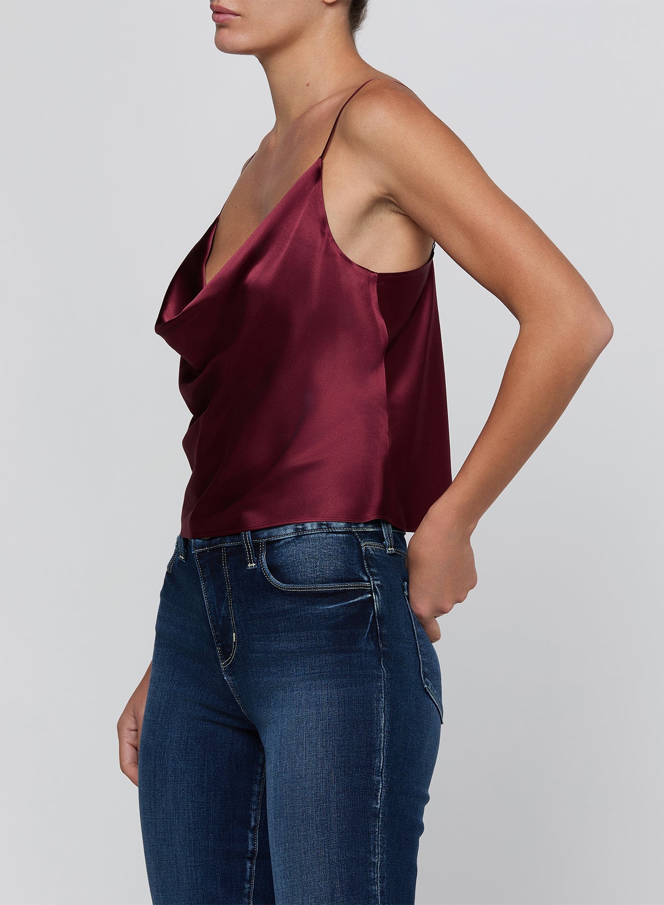 MERLOT RED CALISTA COWL NECK CAMI - Amor Lafayette