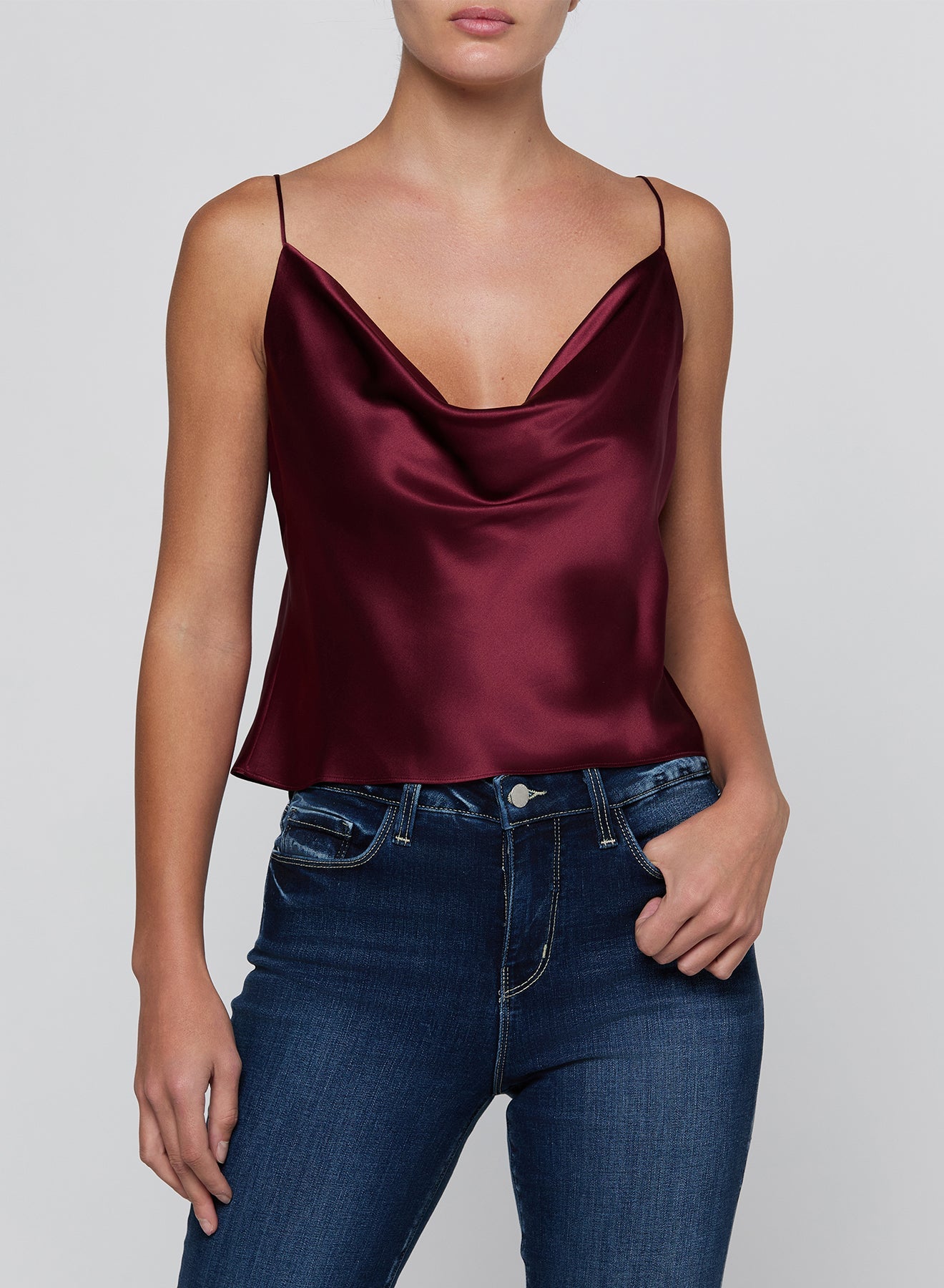 MERLOT RED CALISTA COWL NECK CAMI - Amor Lafayette
