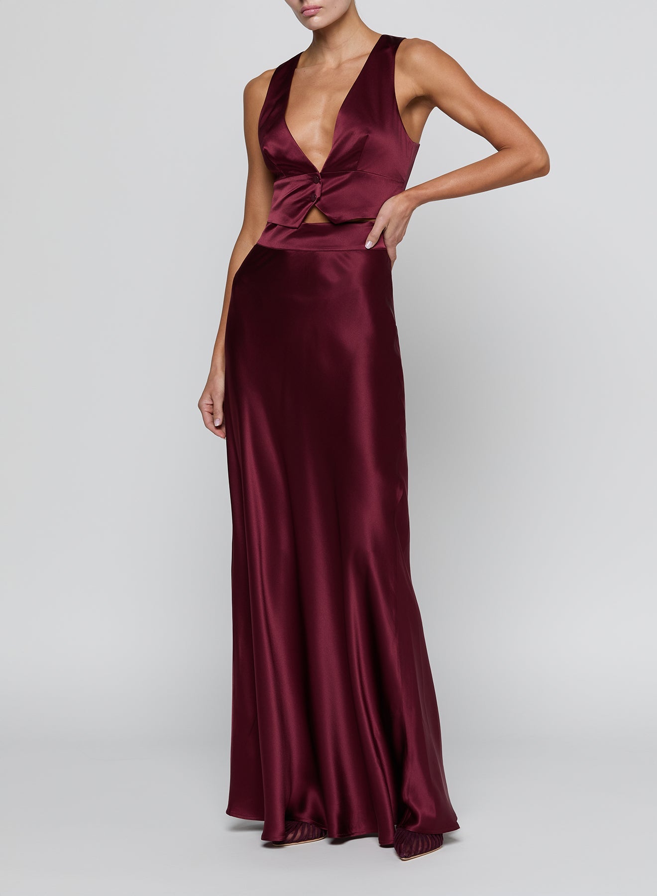 MERLOT RED RYKER WAISTBAND BIAS SKIRT - Amor Lafayette