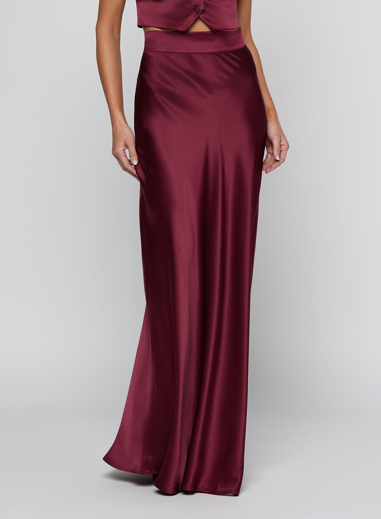 MERLOT RED RYKER WAISTBAND BIAS SKIRT - Amor Lafayette