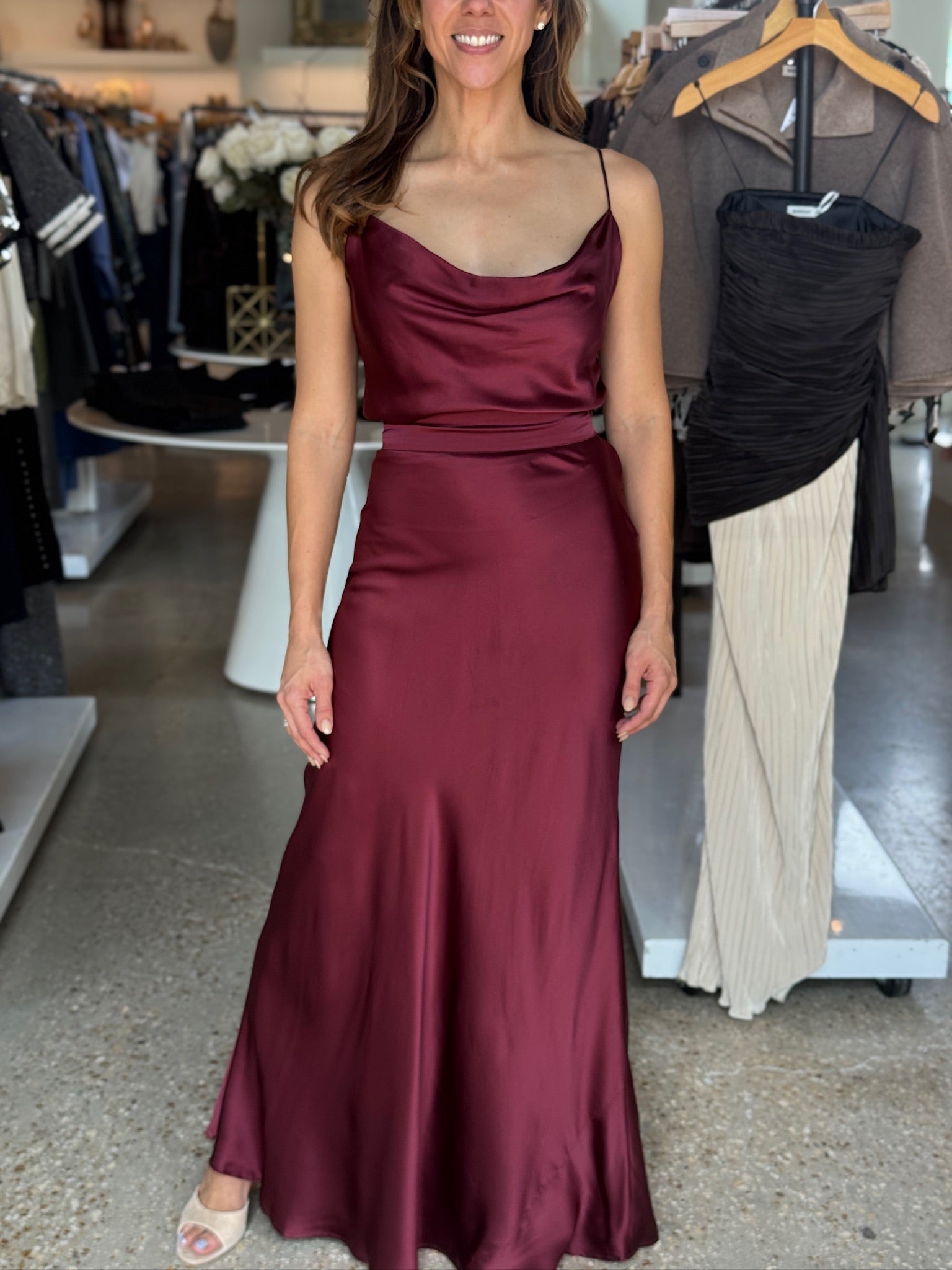 MERLOT RED RYKER WAISTBAND BIAS SKIRT - Amor Lafayette