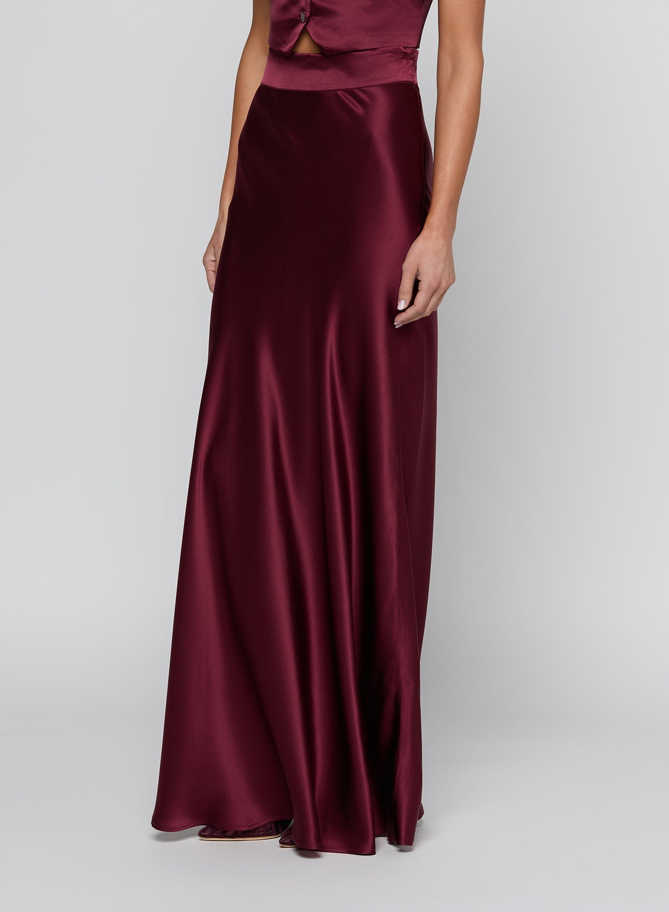 MERLOT RED RYKER WAISTBAND BIAS SKIRT - Amor Lafayette