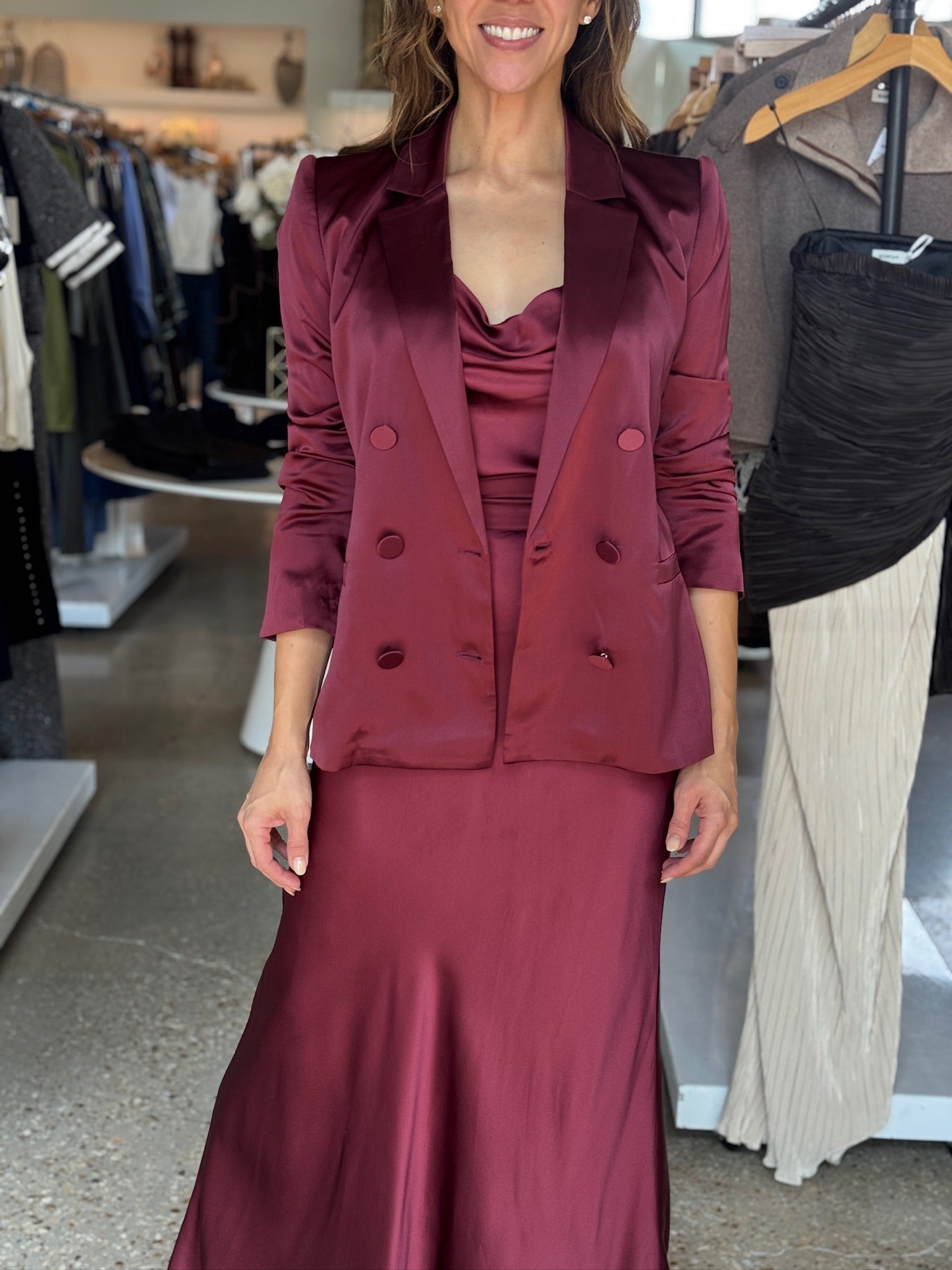 MERLOT RED SENA DOUBLE BREASTED BLAZER - Amor Lafayette