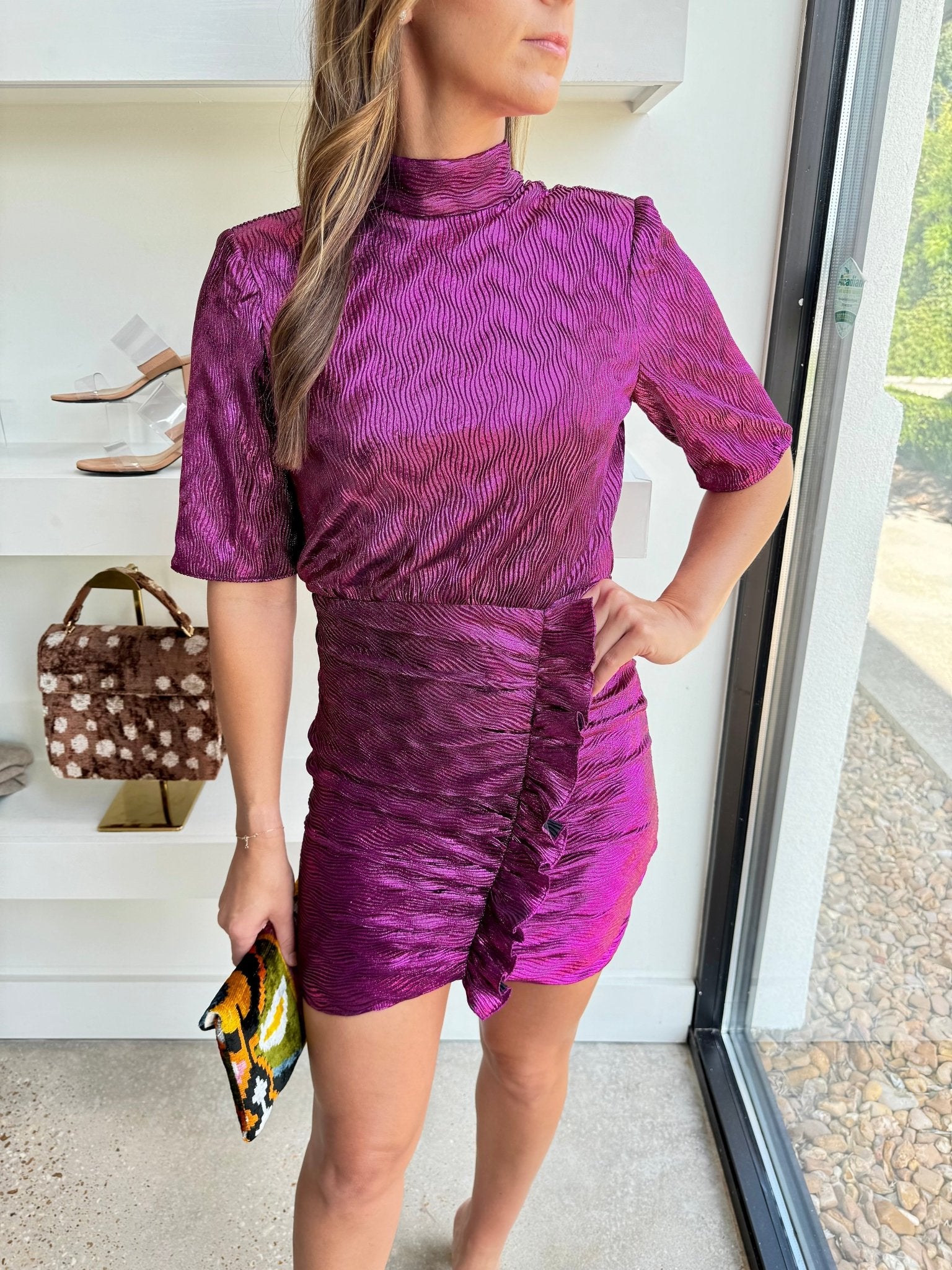 Metallic Magenta Axelle Dress - Amor Lafayette