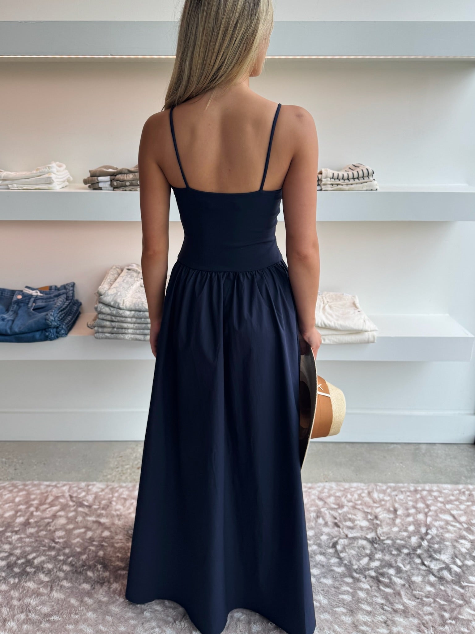 Midnight Knit Poplin String Drop Waist Maxi - Amor Lafayette