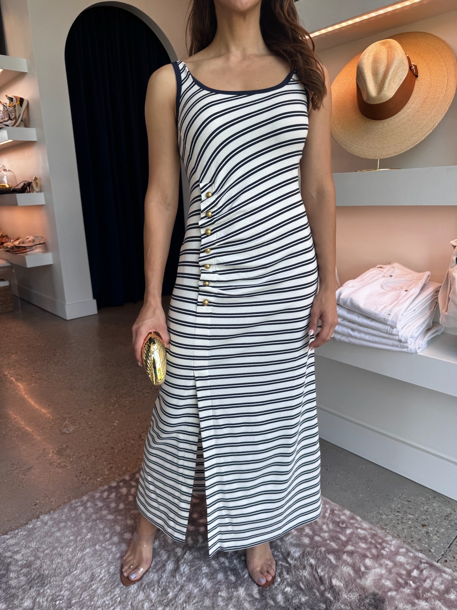 Midnight Stripe Becker Cotton Jersey Midi Dress - Amor Lafayette