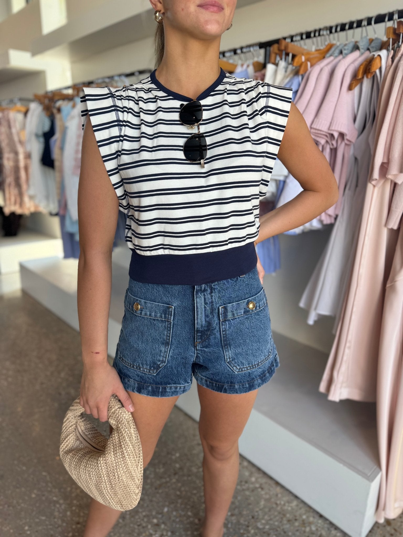 Midnight Stripe Joie Cotton Jersey Top - Amor Lafayette