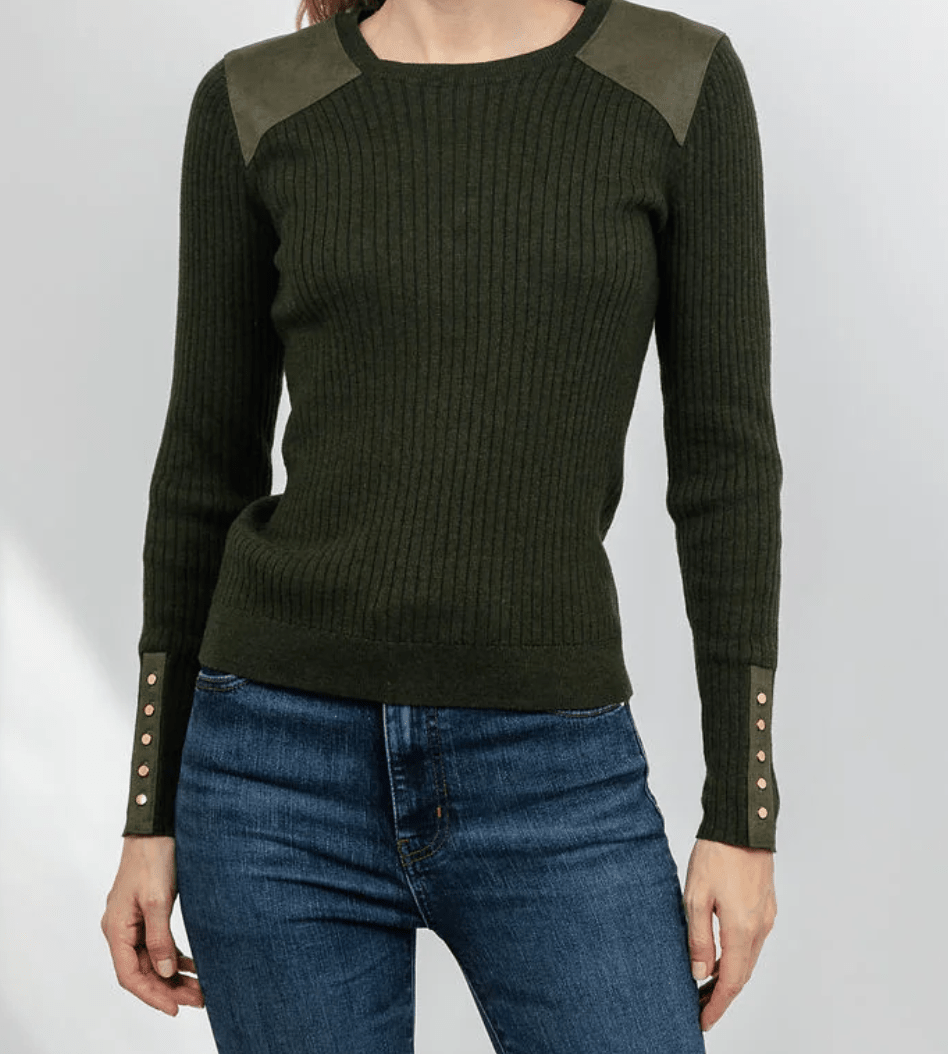 Military Suede Shoulder Patch Top - Amor Lafayette