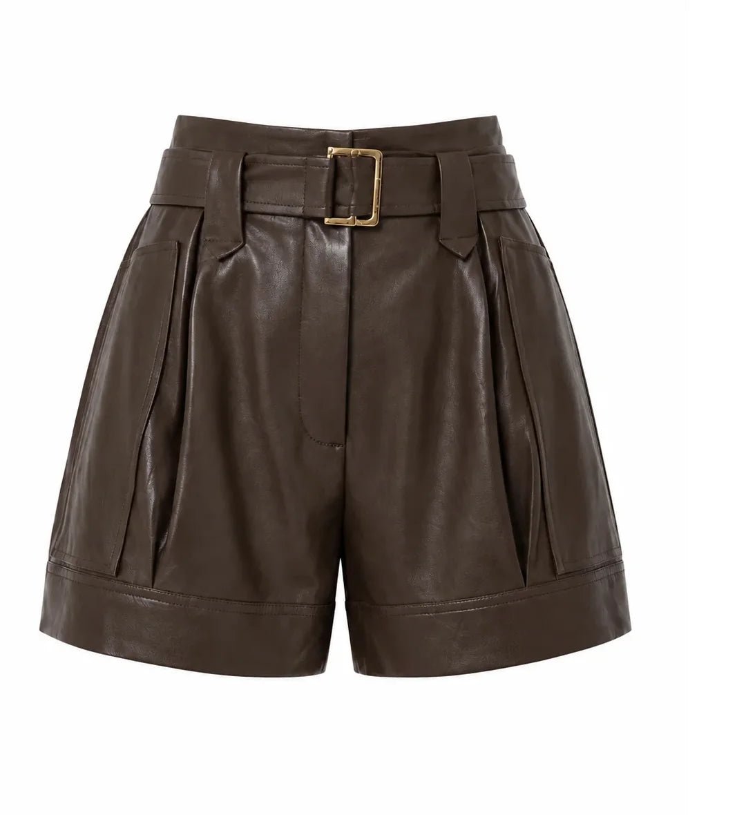 Mocha Faux Leather Baylor Shorts - Amor Lafayette