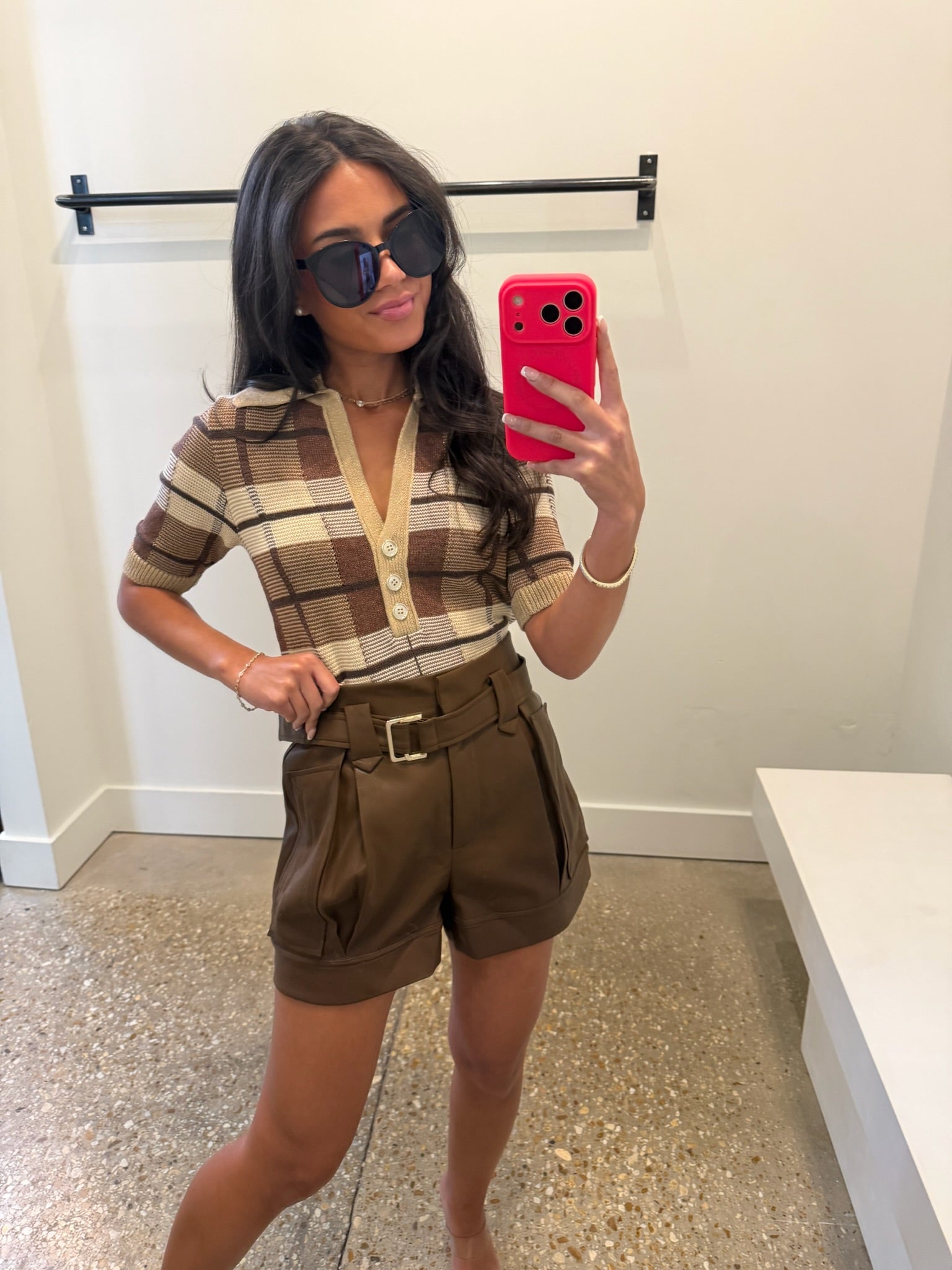 Mocha Faux Leather Baylor Shorts - Amor Lafayette