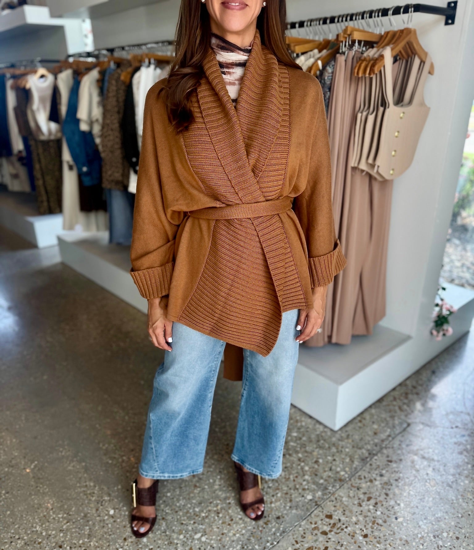 Mocha Willow Wrap Cardigan - Amor Lafayette