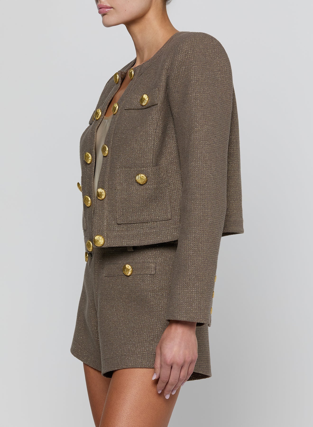 MOTA/LIGHT GOLD KAHLIA COLLARLESS JACKET - Amor Lafayette
