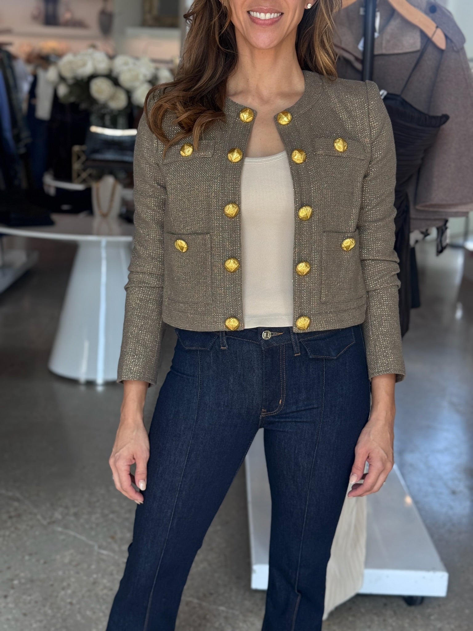 MOTA/LIGHT GOLD KAHLIA COLLARLESS JACKET - Amor Lafayette
