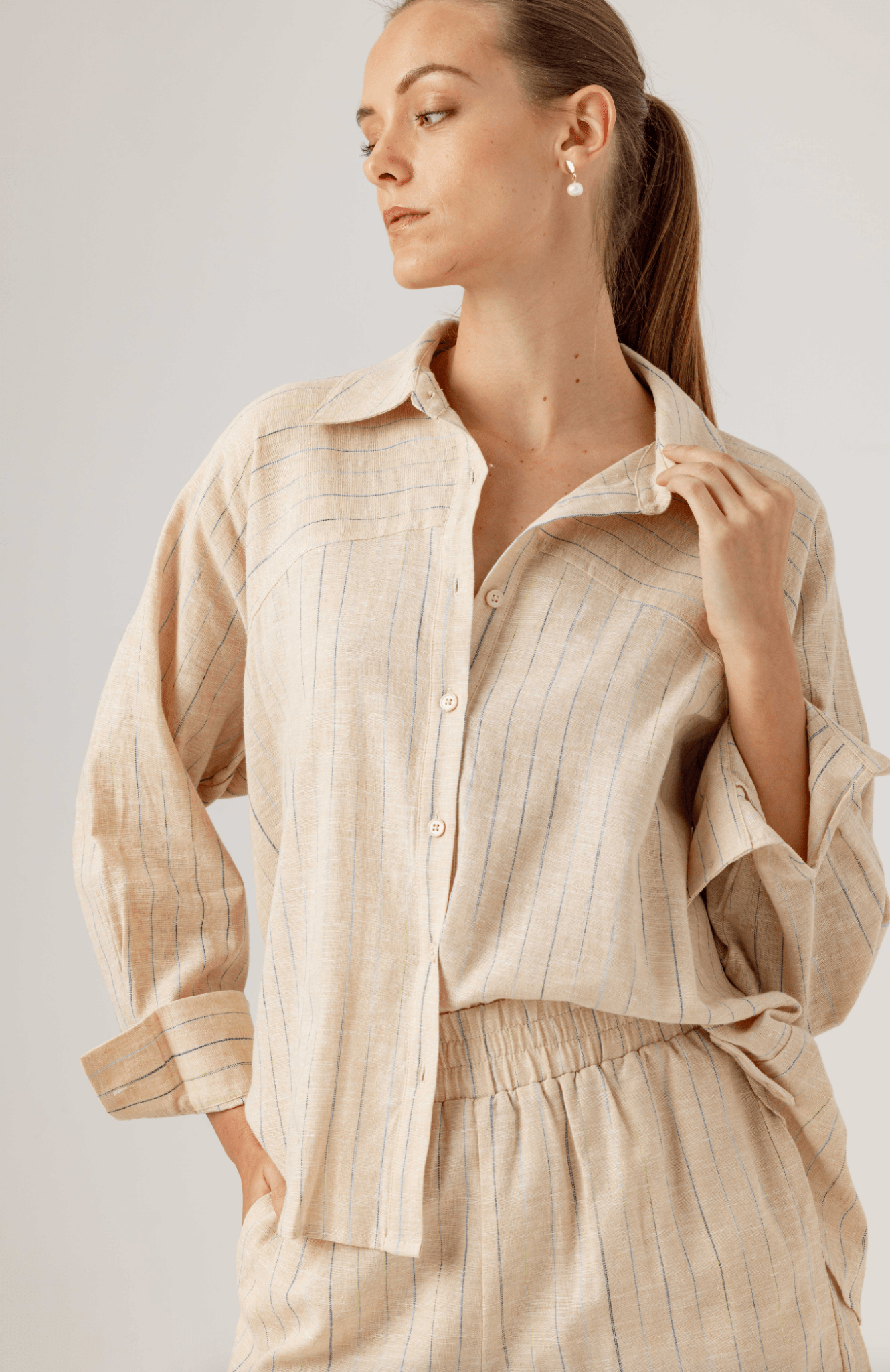 Multi Colstripe Linen Adora Shirt - Amor Lafayette