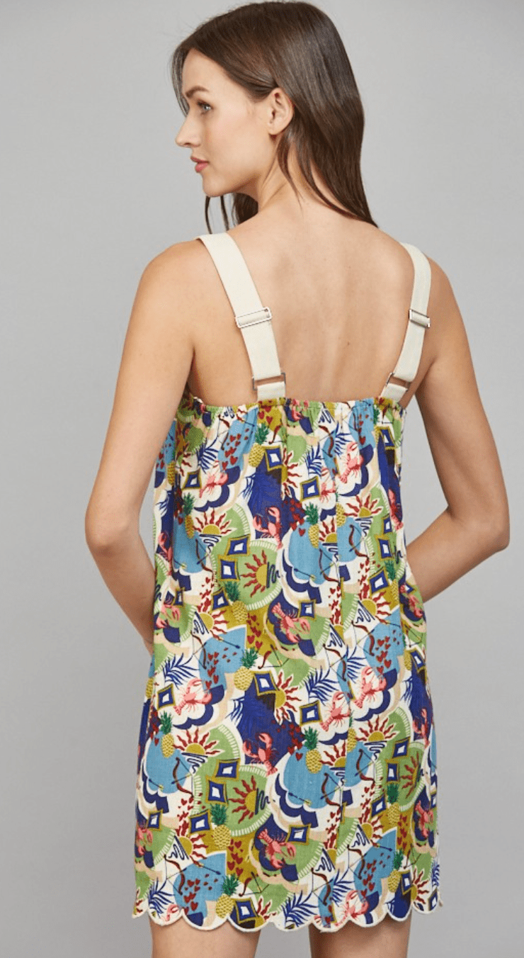 Multi Linen Scallop Square Neck Dress - Amor Lafayette