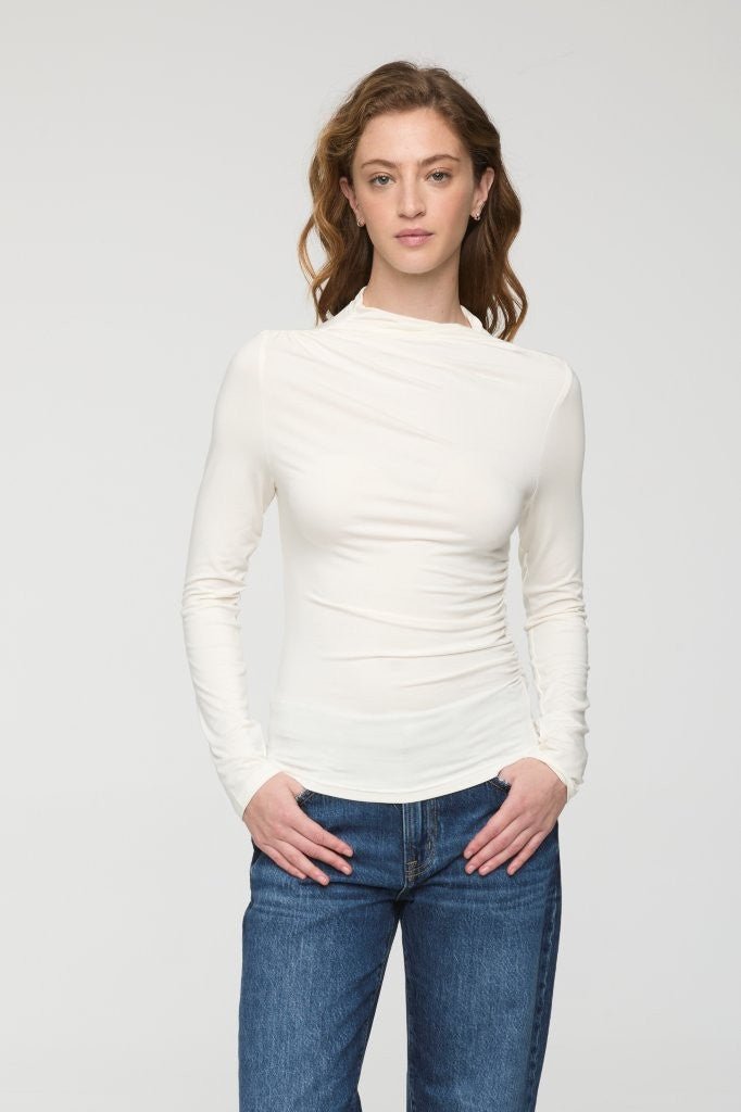 NATHALIA LONG SLEEVE DRAPED MOCK NECK - Amor Lafayette