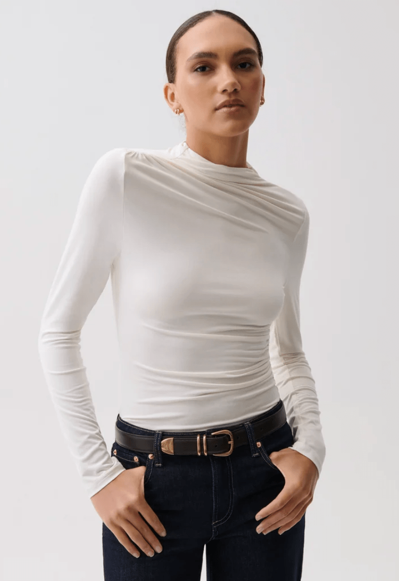 NATHALIA LONG SLEEVE DRAPED MOCK NECK - Amor Lafayette
