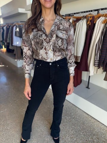 Natural Snake Willow Print Top - Amor Lafayette