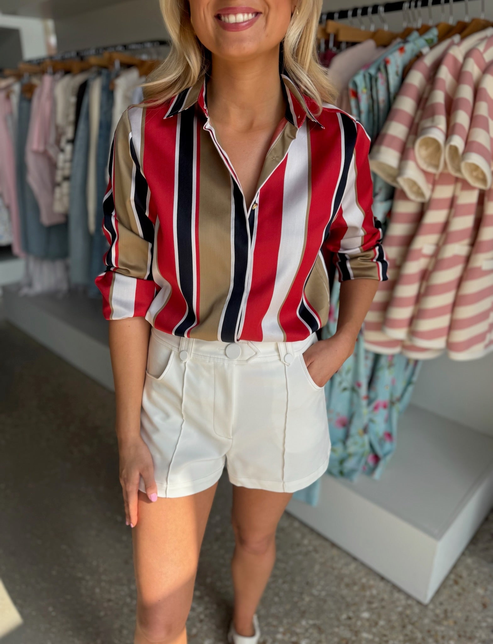 Nautical Stipe Long Sleeve Astrid Top - Amor Lafayette