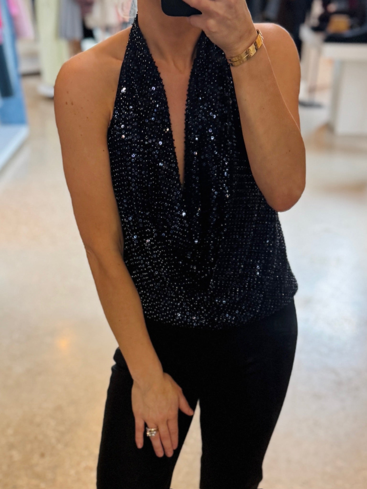 Navy Beaded Alice Top - Amor Lafayette