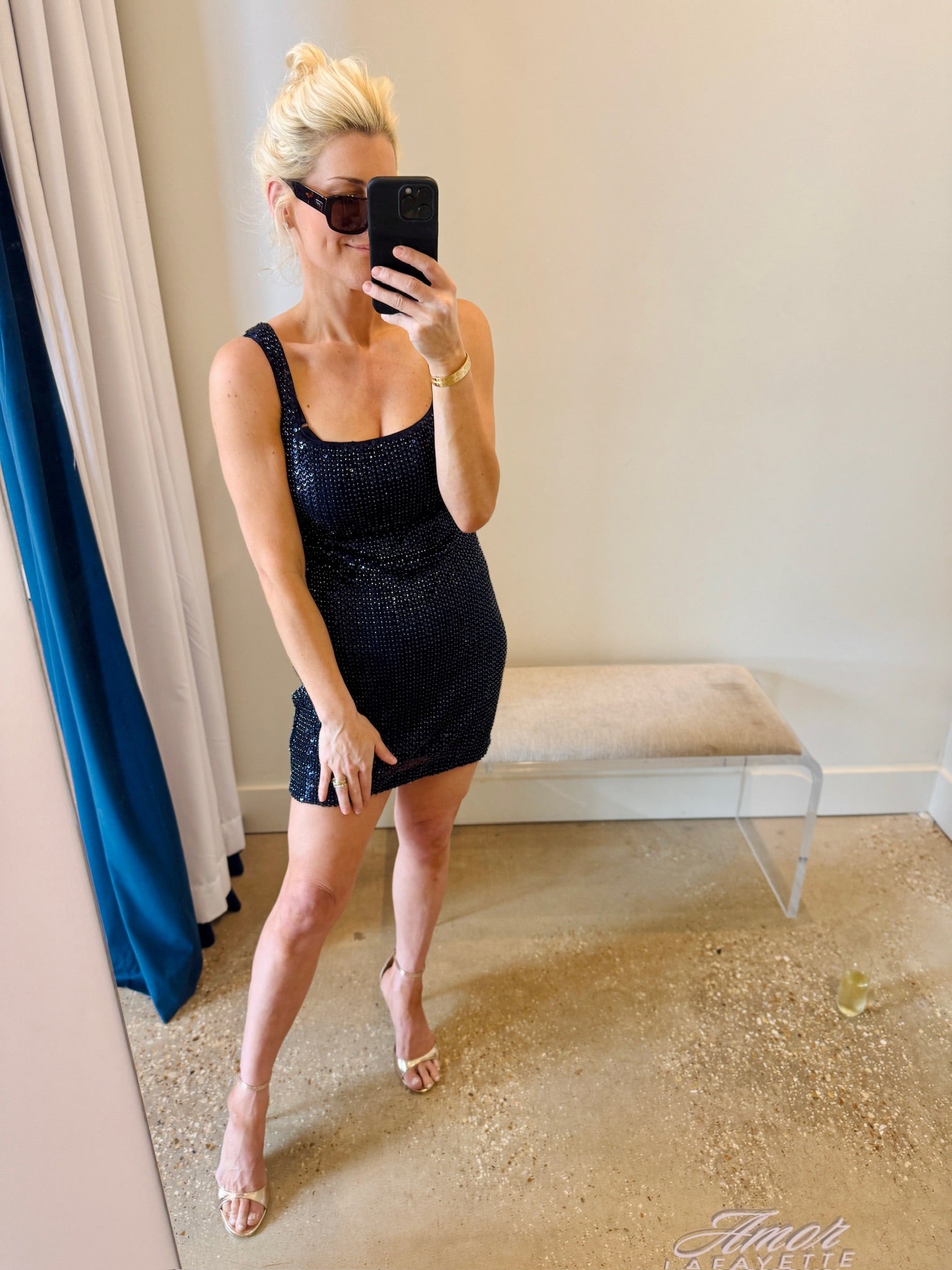 Navy Beaded Andrea Dress - Amor Lafayette