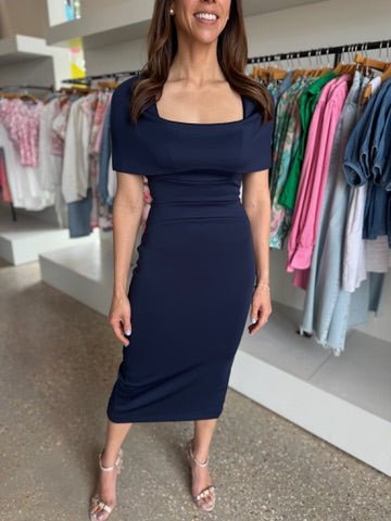 Navy Blue Bernice Midi Dress - Amor Lafayette