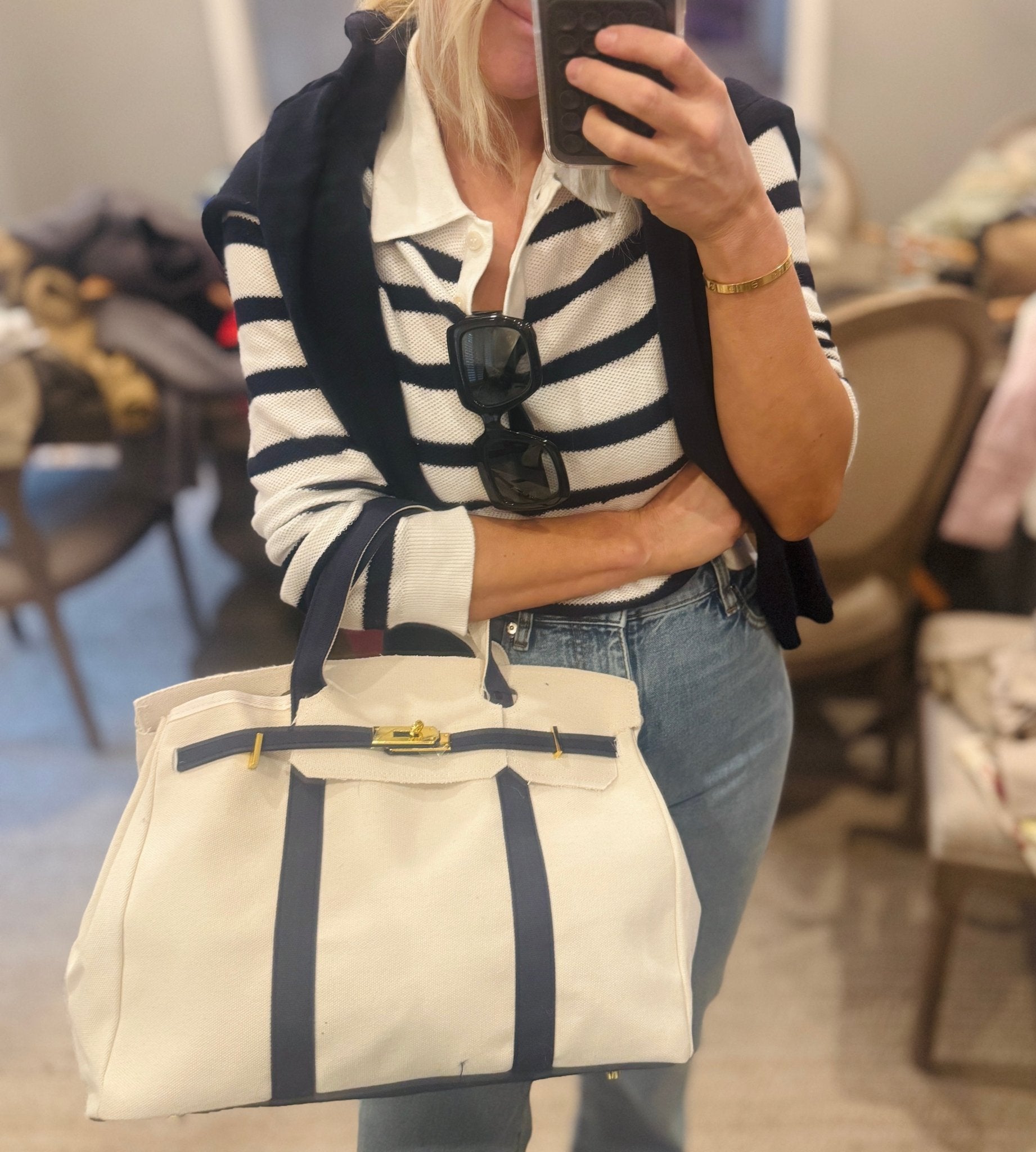Navy Canvas Tote - Amor Lafayette