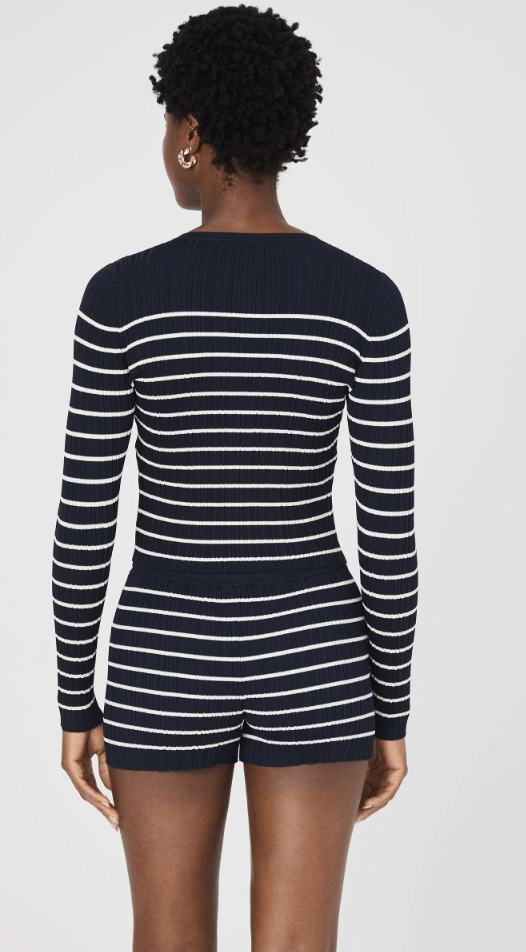 Navy Crinkle Knit Crew Cardigan - Amor Lafayette