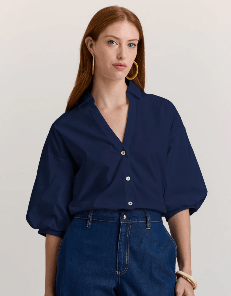Navy Elbow Sleeve Lilian Top - Amor Lafayette