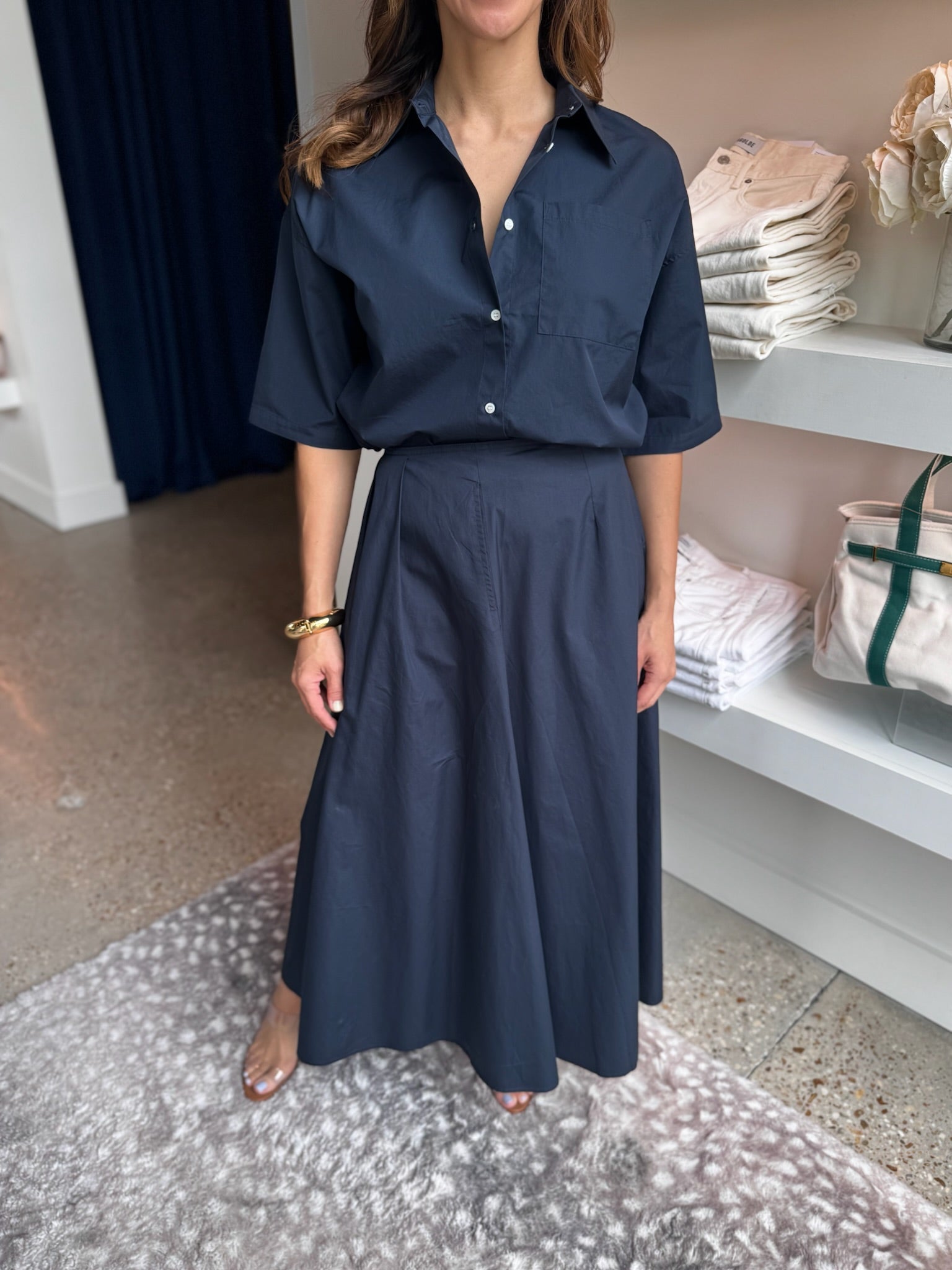 Navy Emi Poplin Skirt - Amor Lafayette