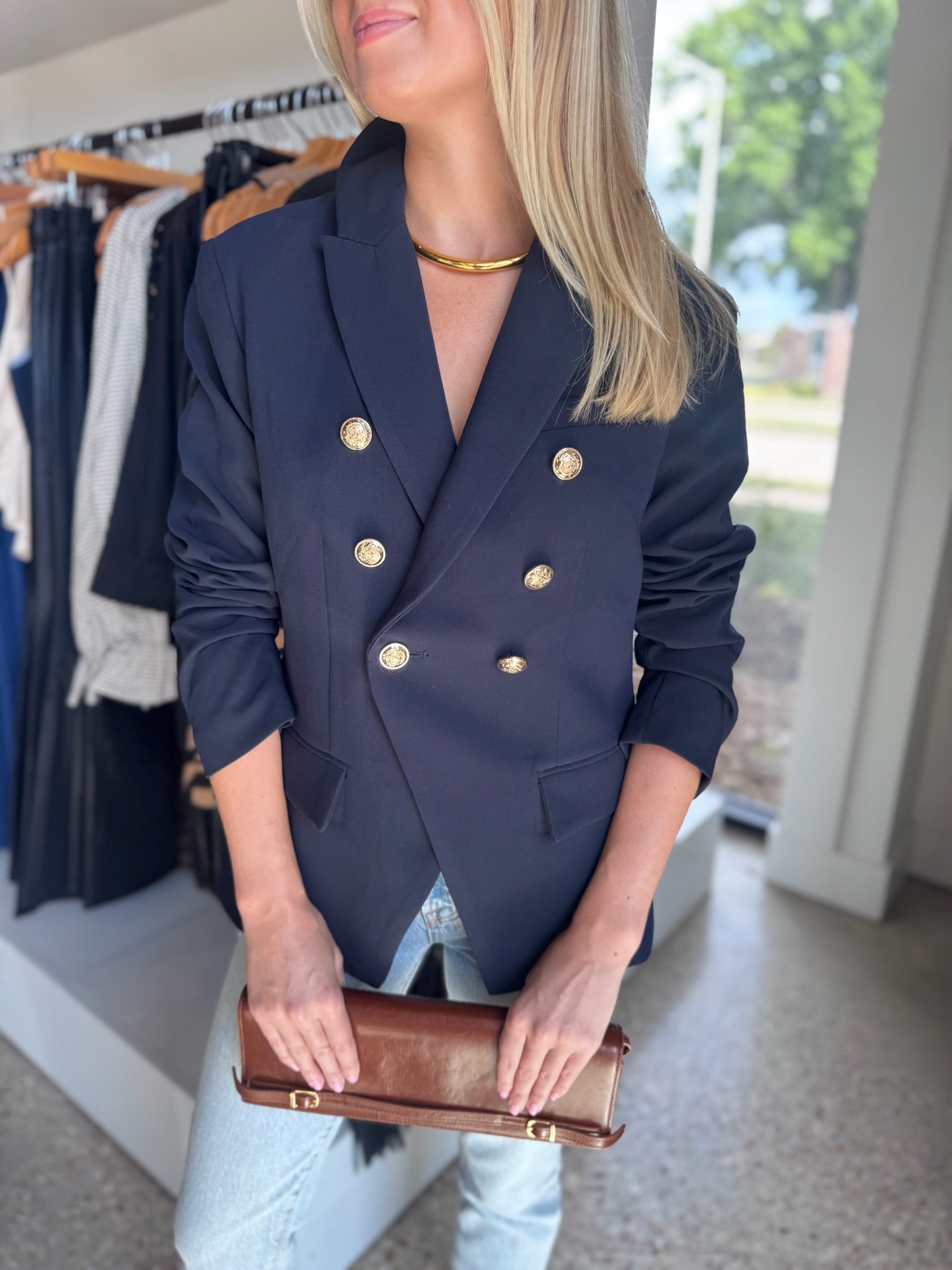 Navy Iris Rowena Blazer - Amor Lafayette