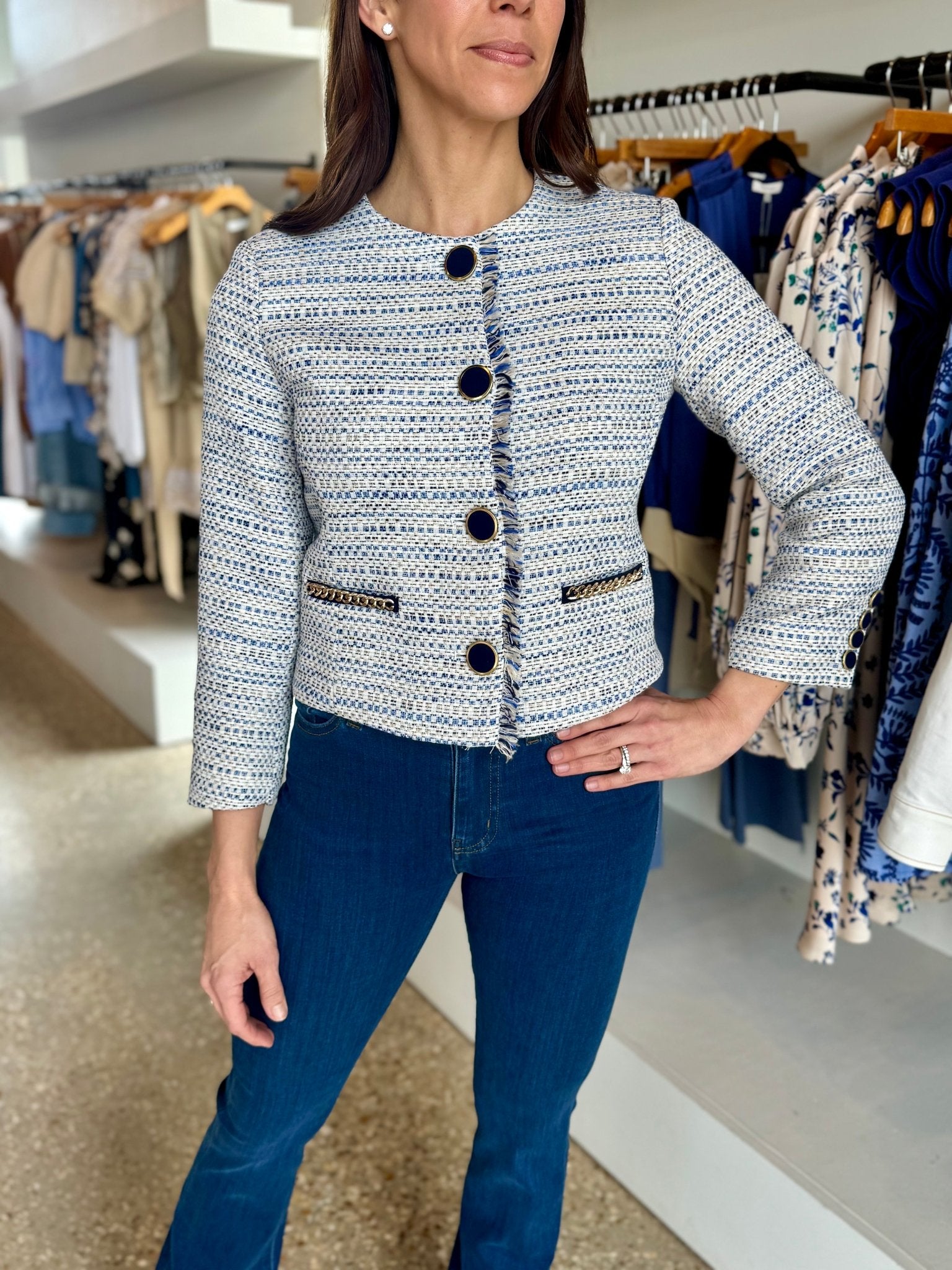 Navy Jewel Crop Jacket - Amor Lafayette