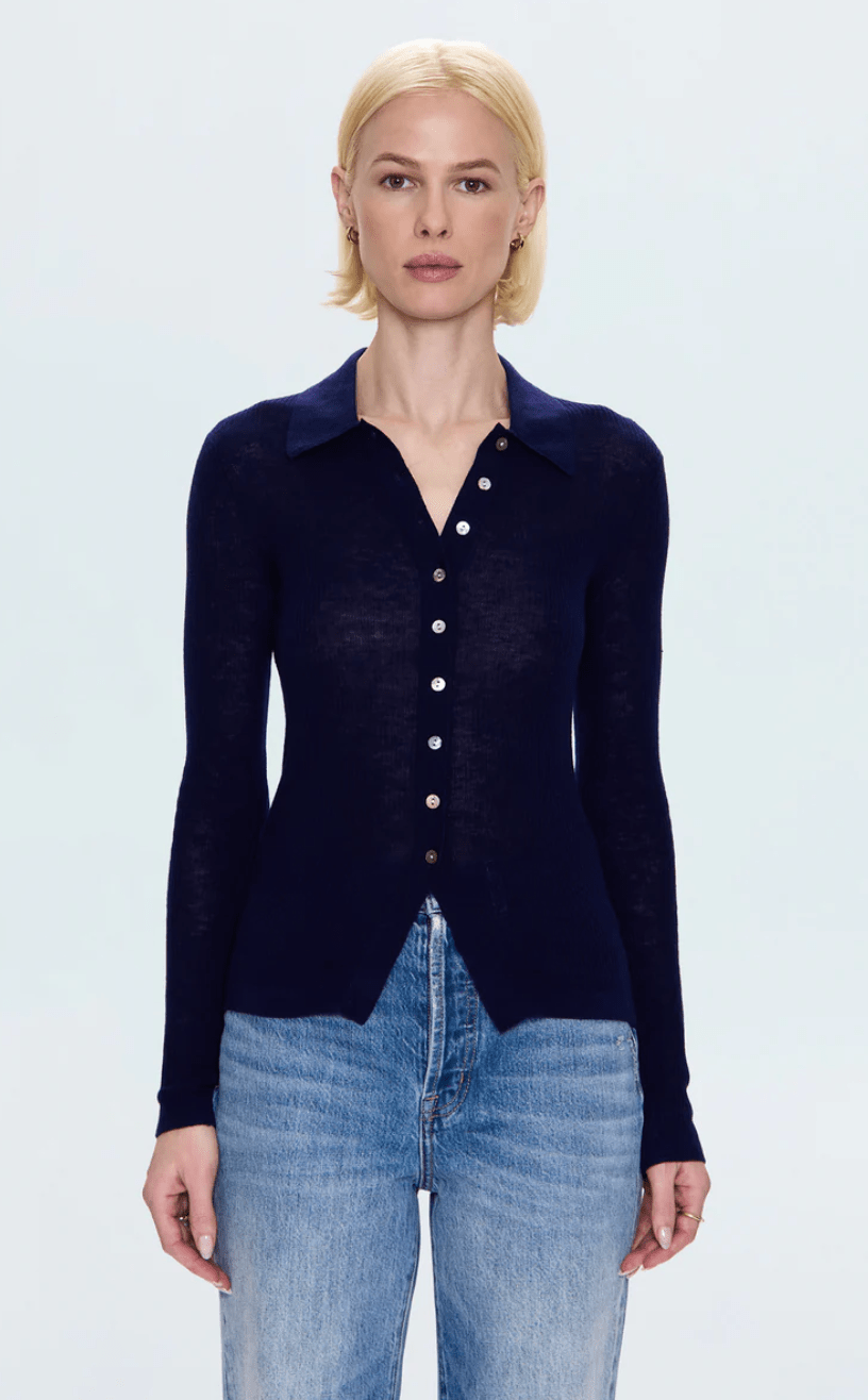 Navy Korey Fitted Rib Cardigan Sweater - Amor Lafayette