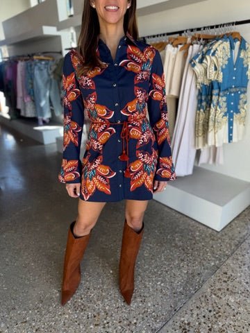 Navy Leaf Avery Dress - Amor Lafayette