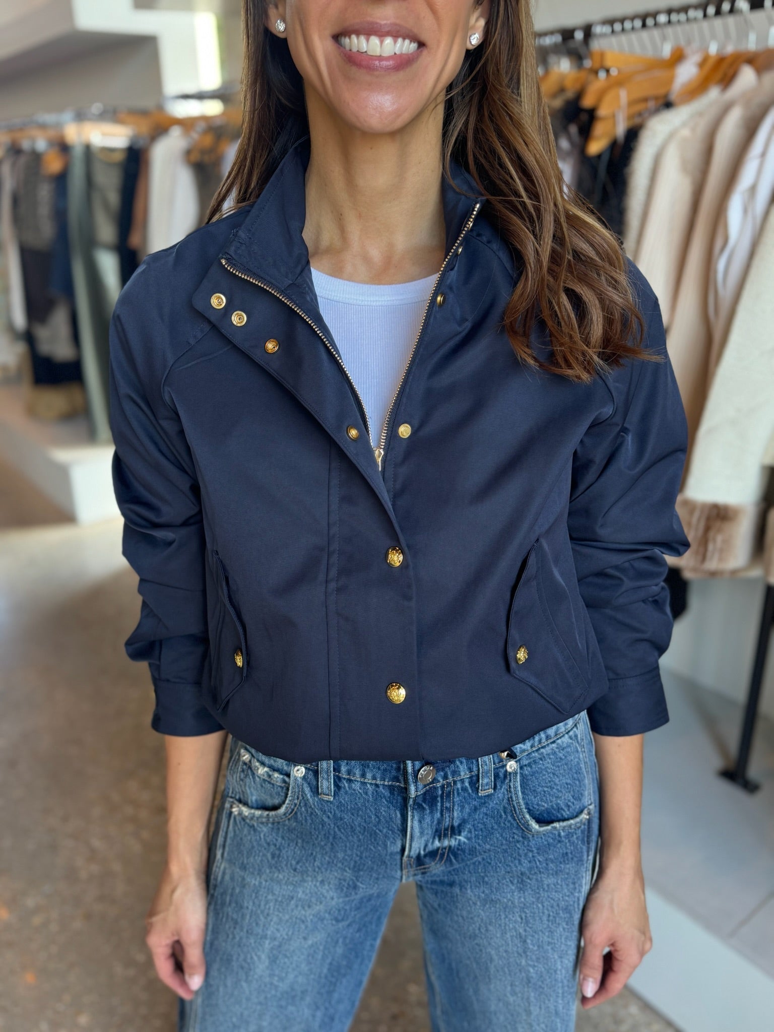Navy Lightweight Bomber Jacket - Amor Lafayette