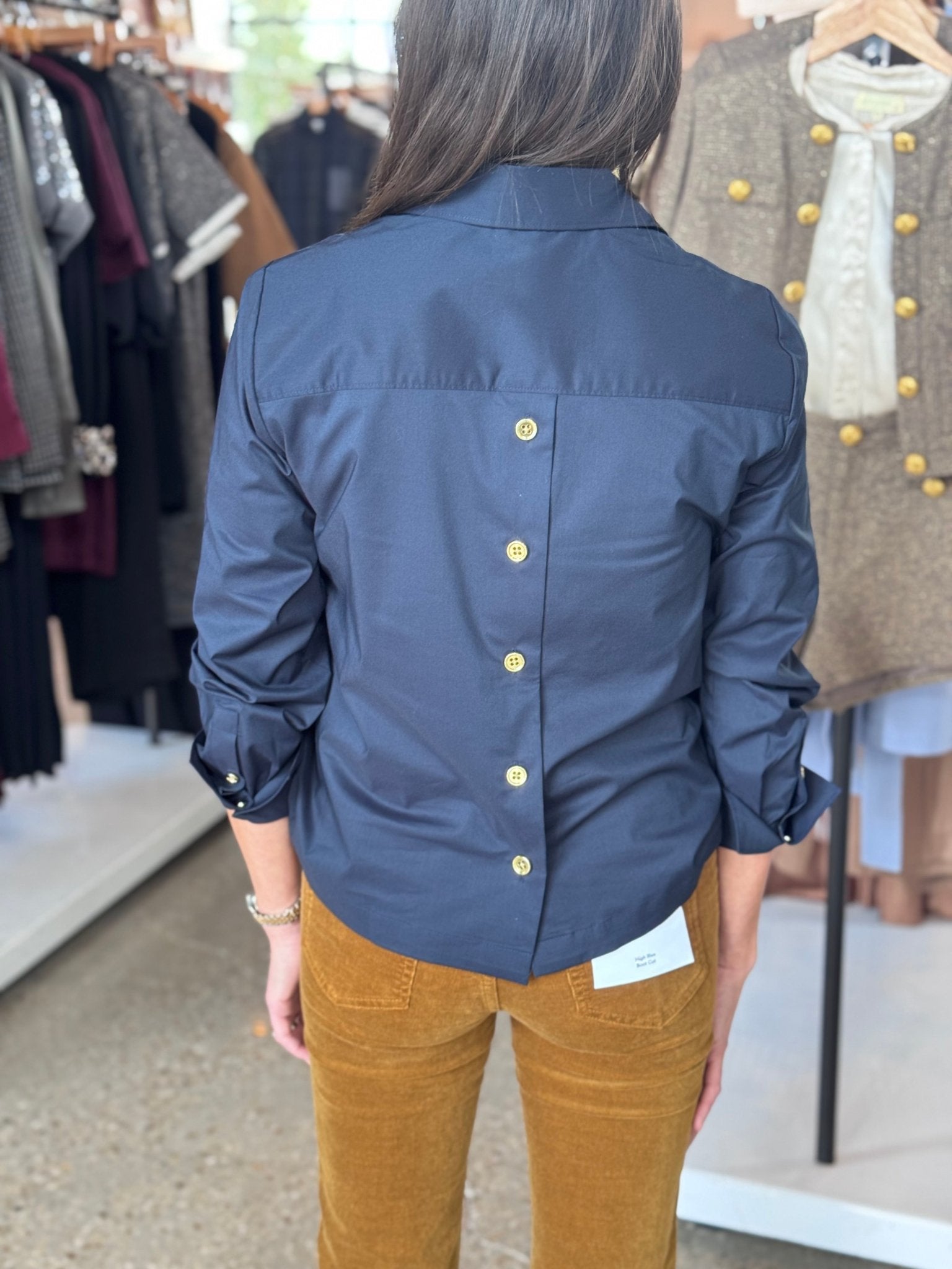 Navy Long Sleeve Monica Top - Amor Lafayette