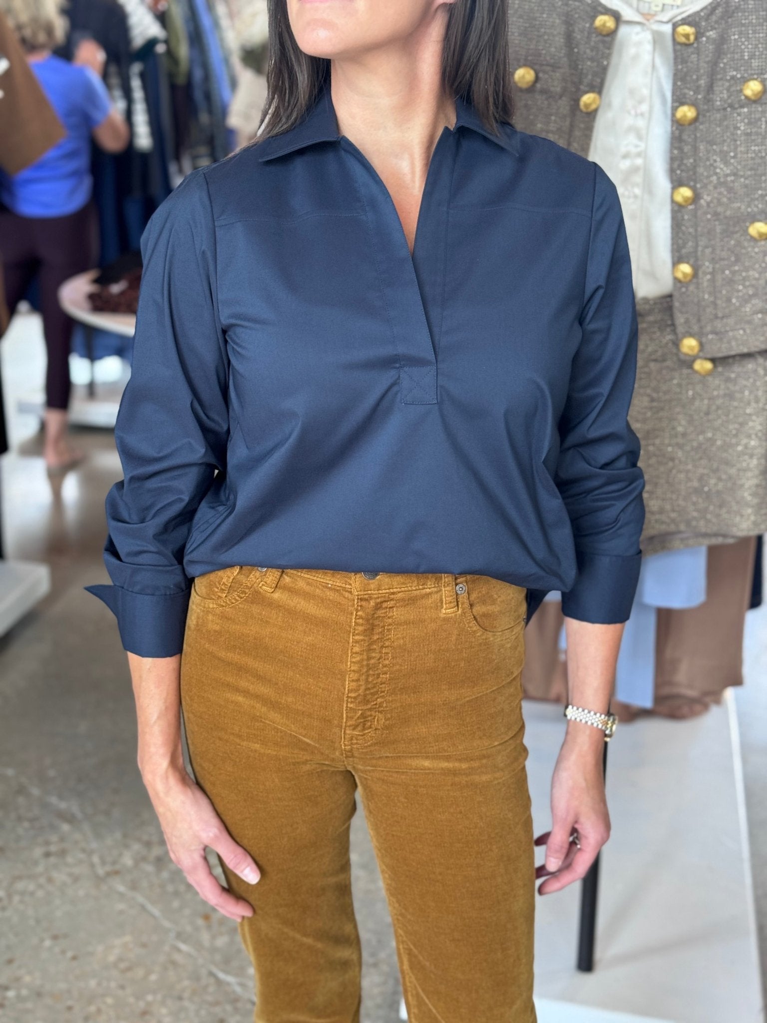 Navy Long Sleeve Monica Top - Amor Lafayette