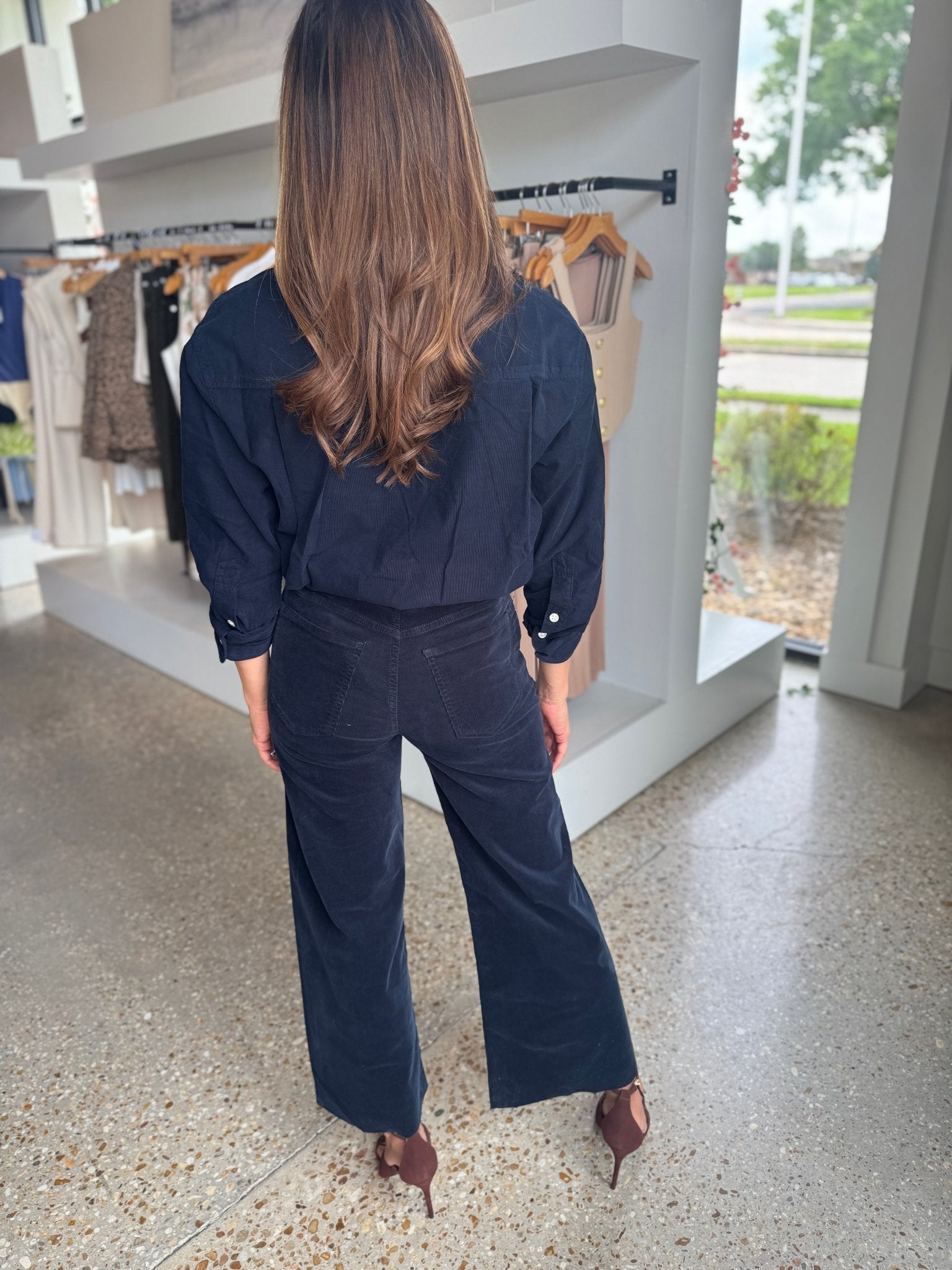 Navy Lyra Wide Leg Crop Corduroy - Amor Lafayette