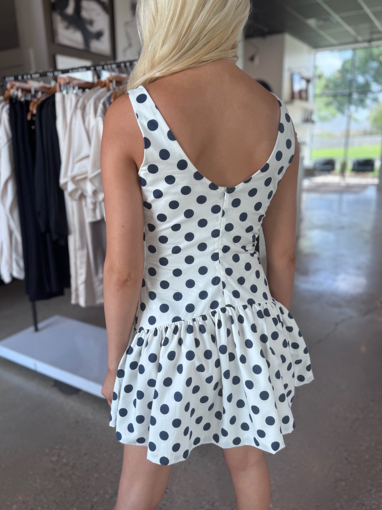 Navy Polka Dot Addison Mini Dress - Amor Lafayette