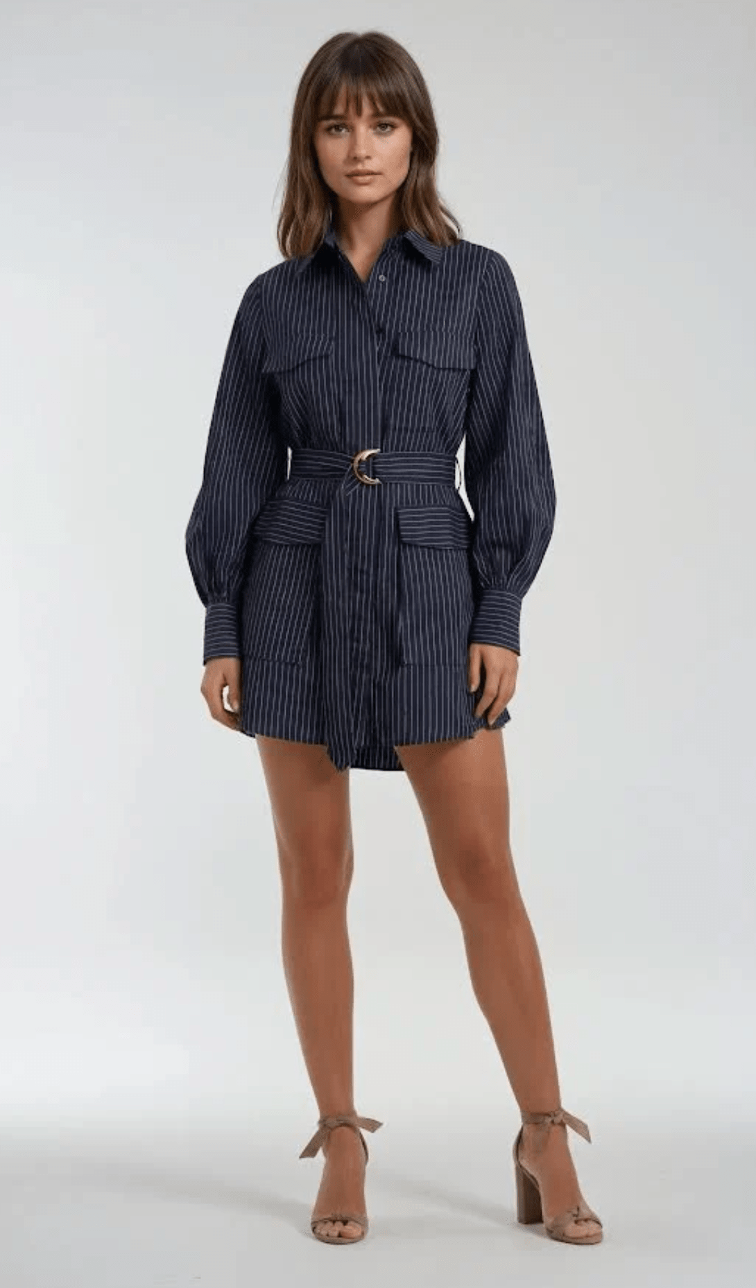 Navy Poplin Stripe Fatema Dress - Amor Lafayette