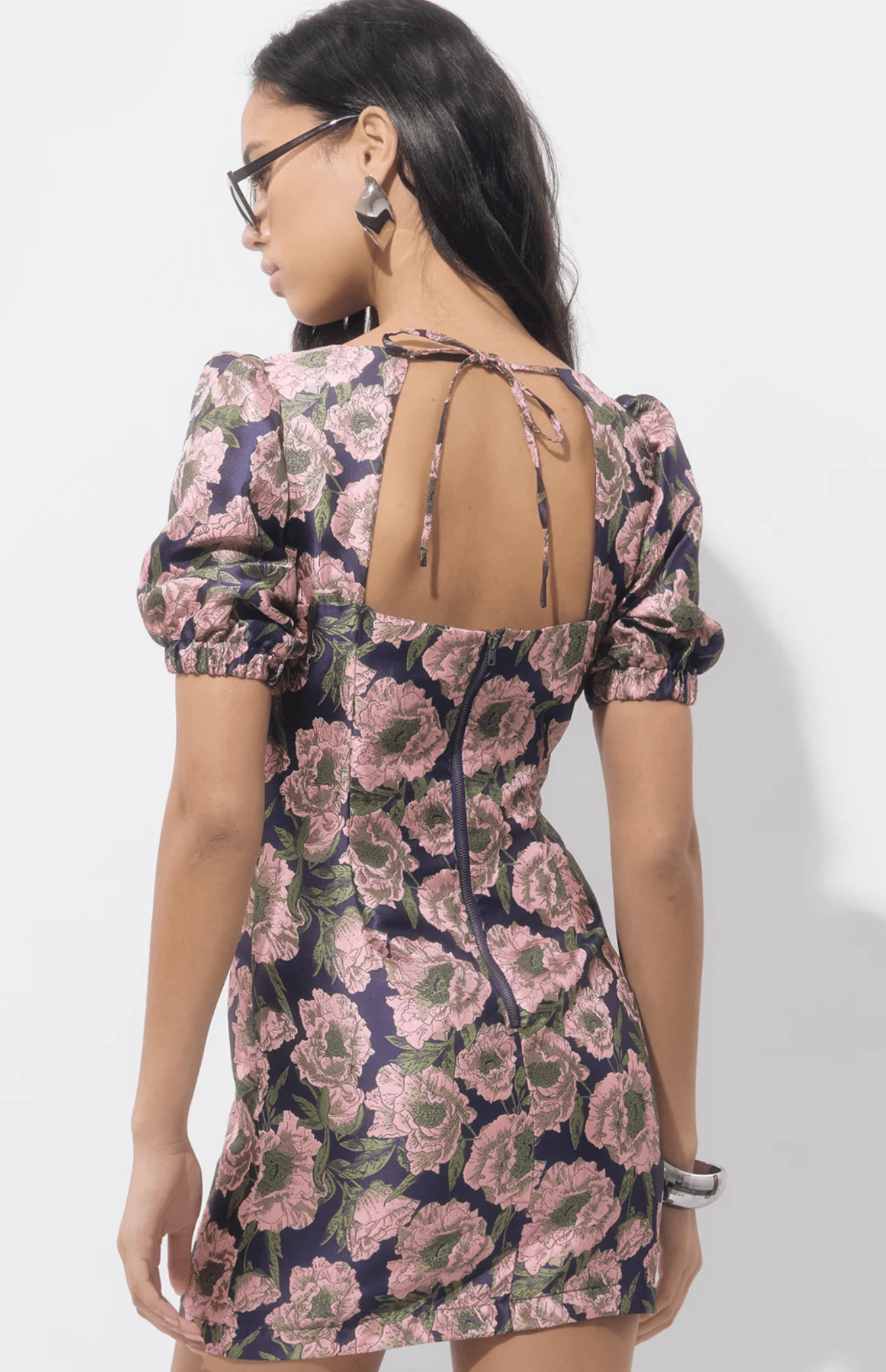 Navy Primrose Jacquard Mini Dress - Amor Lafayette