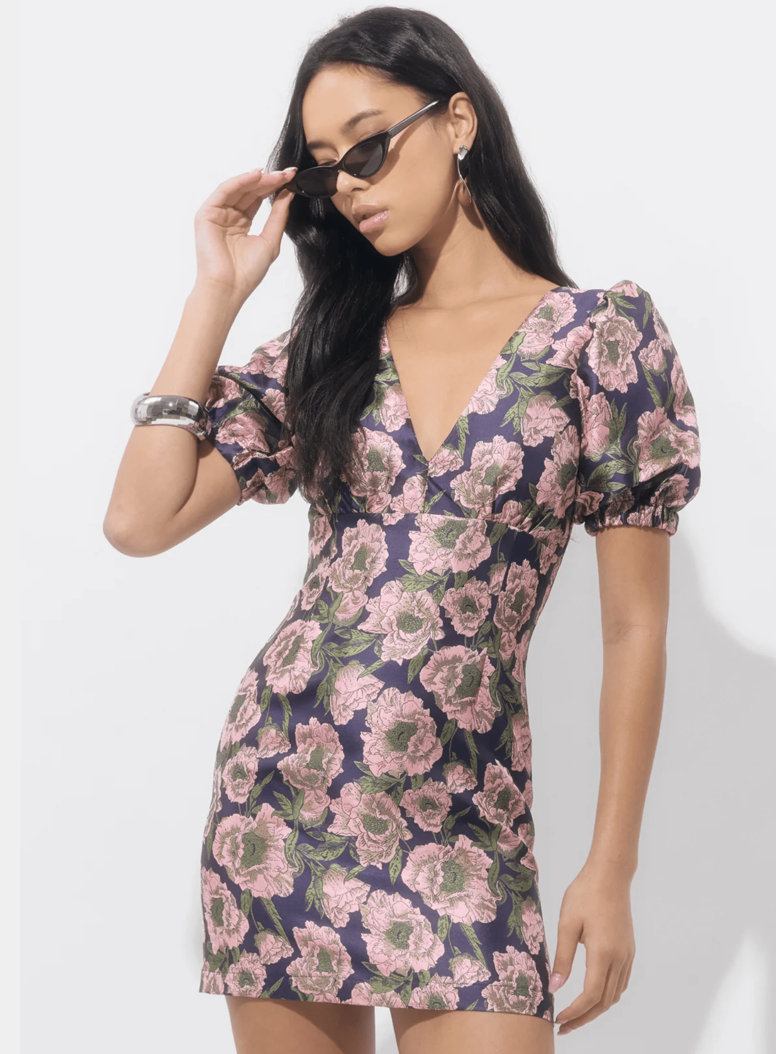 Navy Primrose Jacquard Mini Dress - Amor Lafayette